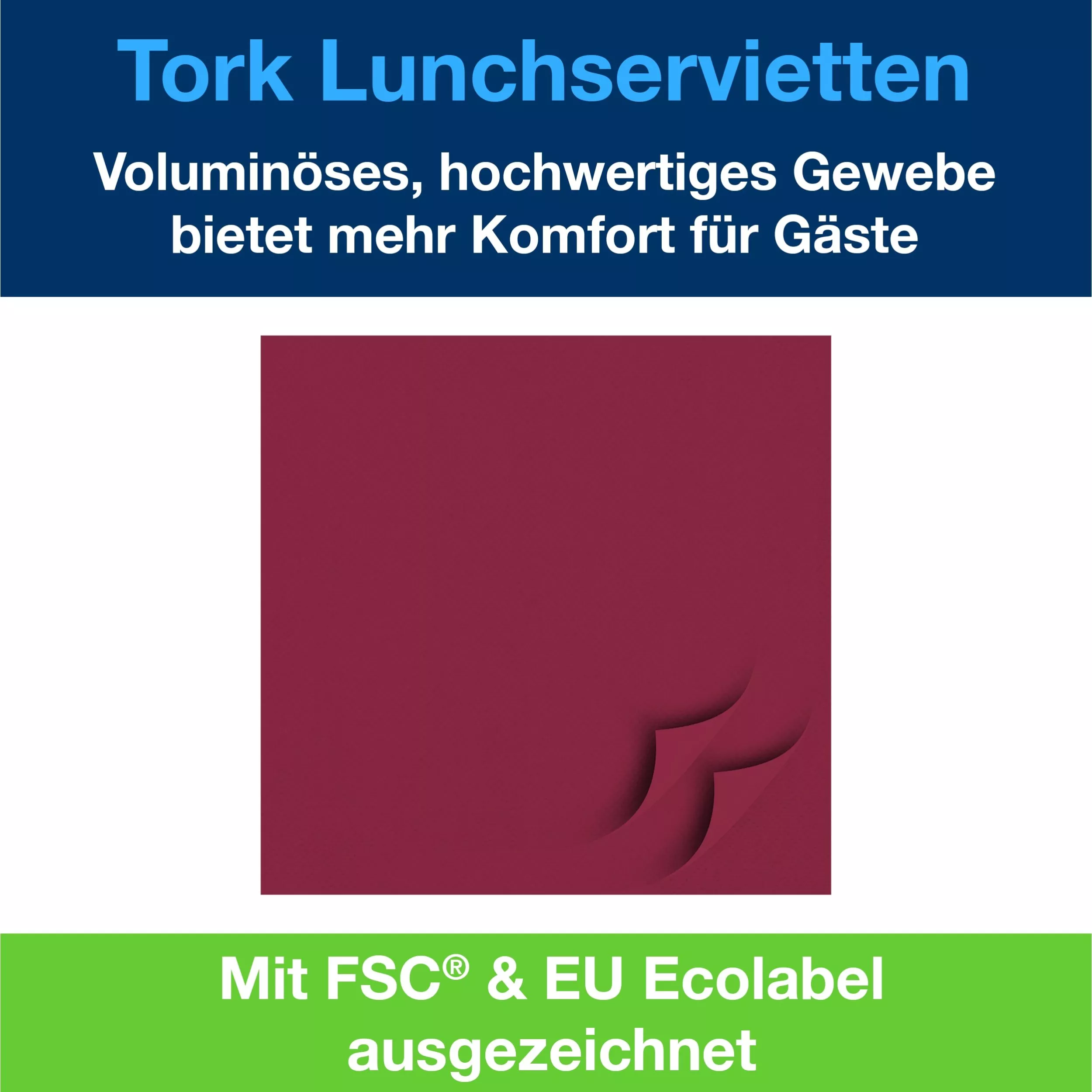 Tork Soft Lunchserviette Dunkelblau, 1/4-Falz, 3-lagig, 33 cm × 33 cm, 10 × 150 Servietten, 477411