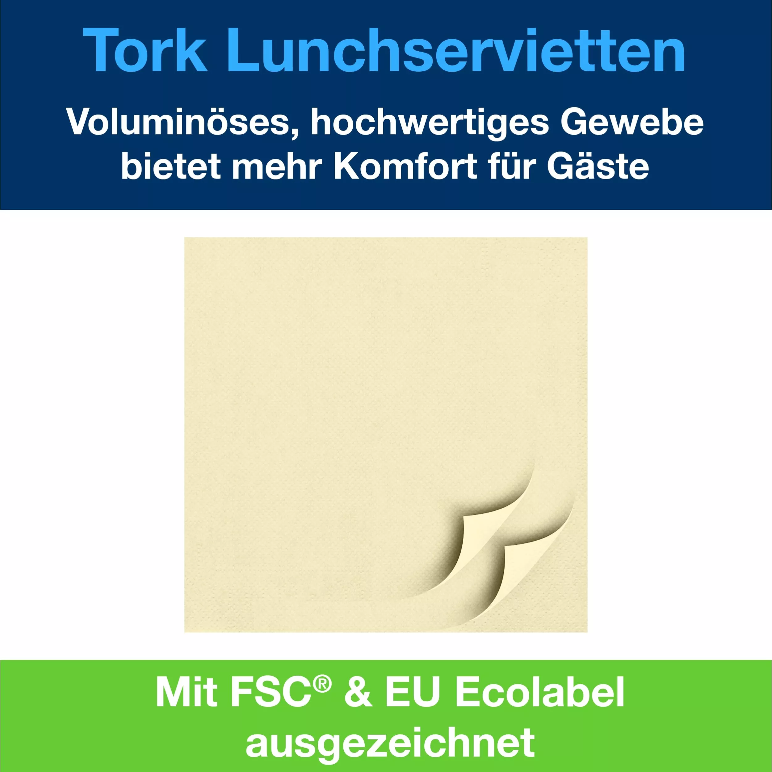 Tork Soft Lunchservietten Champagner, 1/4-Falz, 3-lagig, 33 cm × 33 cm, 10 × 150 Servietten, 477868