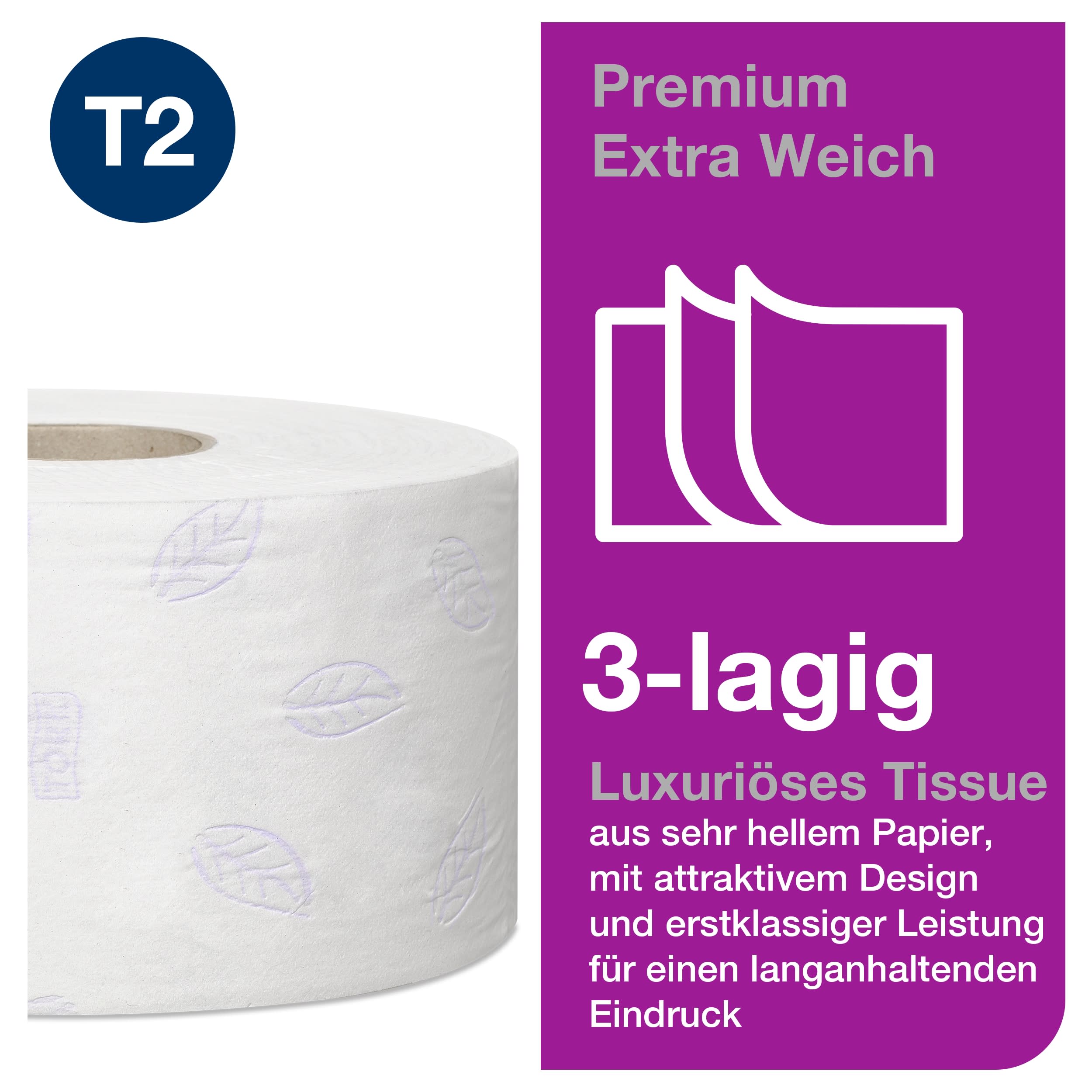 Tork extra weiches Mini Jumbo Toilettenpapier Weiß T2, Premium, 3-lagig, 12 × 120 Meter, 110255