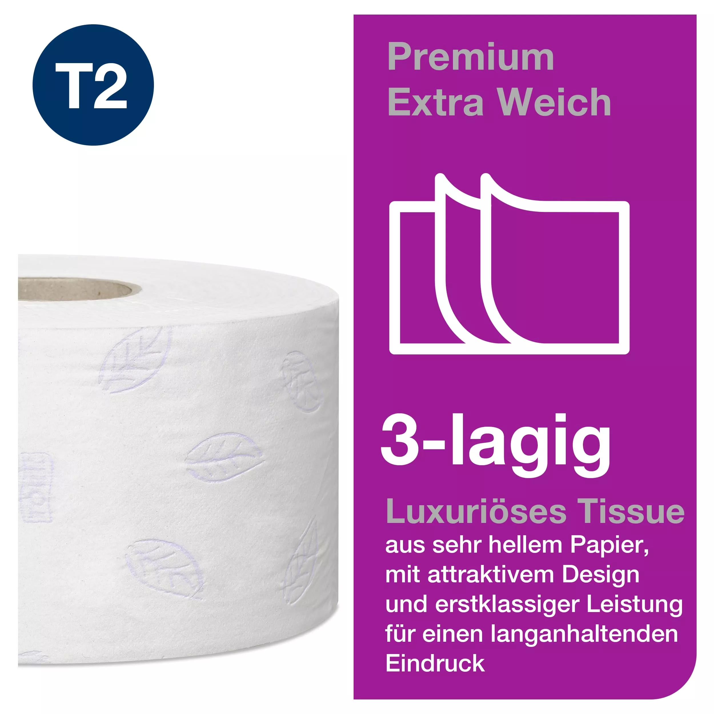 Tork extra weiches Mini Jumbo Toilettenpapier Weiß T2, Premium, 3-lagig, 12 × 120 Meter, 110255