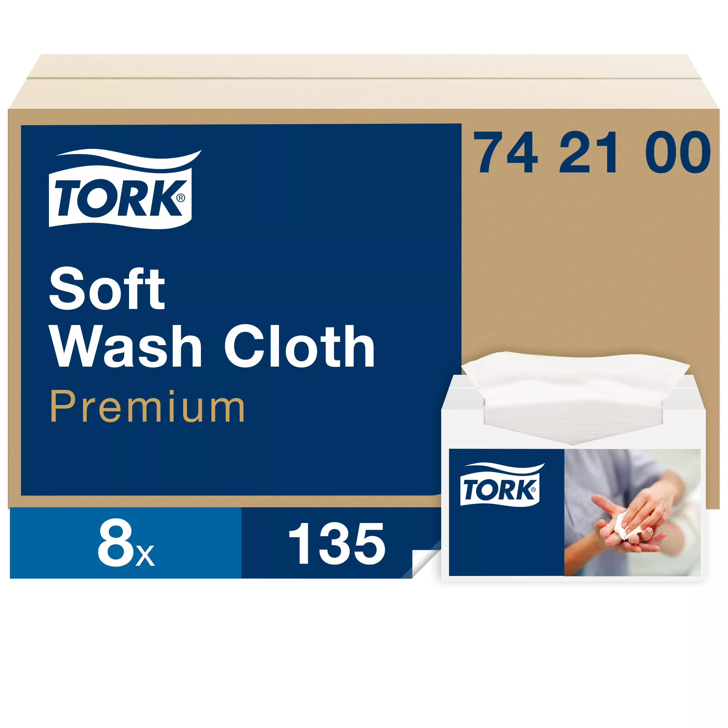 Tork weiches Waschtuch Weiß, Premium-Qualität, sanfte Patientenpflege, 8 × 135 Tücher, 742100