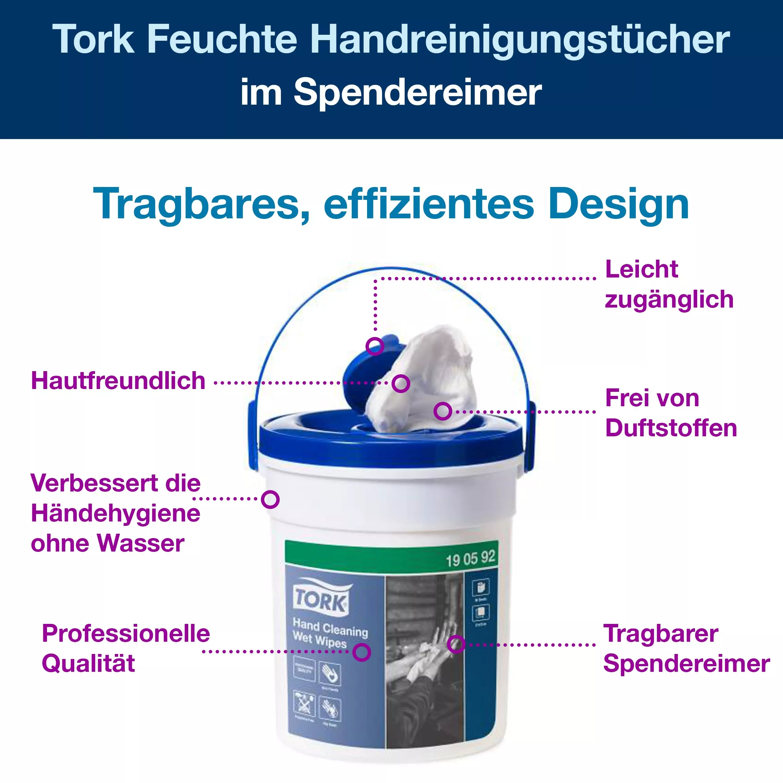 Tork Feuchte Handreinigungstücher im Spendereimer Weiß W14, Ohne Duftstoffe, 4 × 58 Tücher, 190592