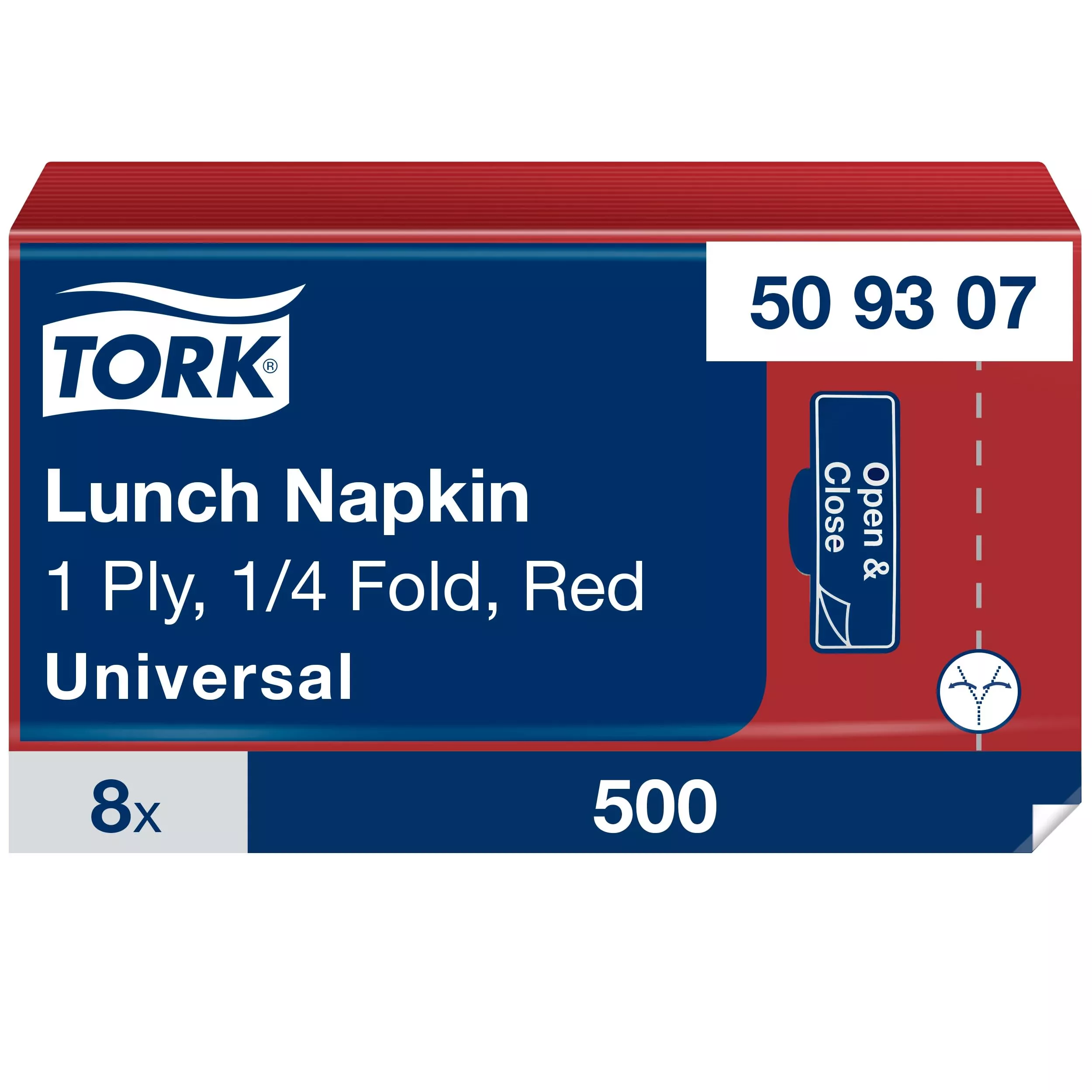 Tork Lunchserviette Rot, 1/4‑Falz, 1‑lagig, 32 cm × 32 cm, 8 × 500 Servietten, 509307