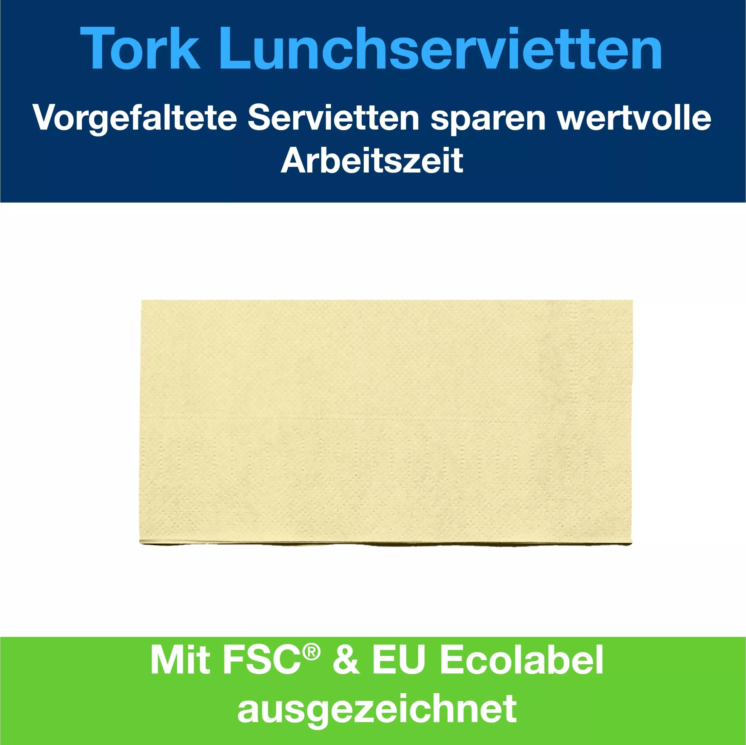 Tork Lunchserviette Champagner, 1/8-Falz, 2-lagig, 33 cm × 33 cm, 10 × 200 Servietten, 477427