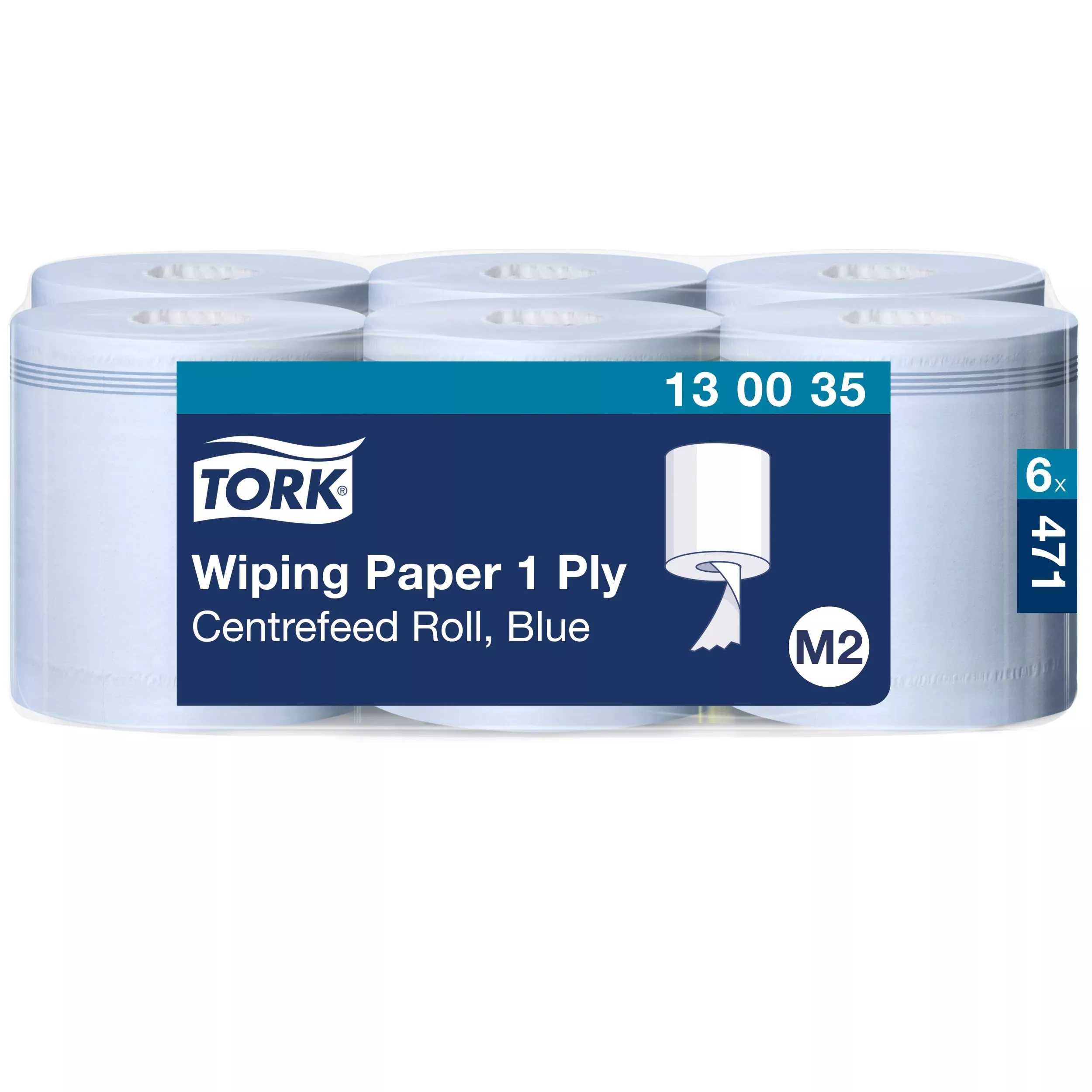 Tork Papierwischtücher mit Innenabrollung Blau M2, Saugfähig, 6 × 471 Blatt, 130035