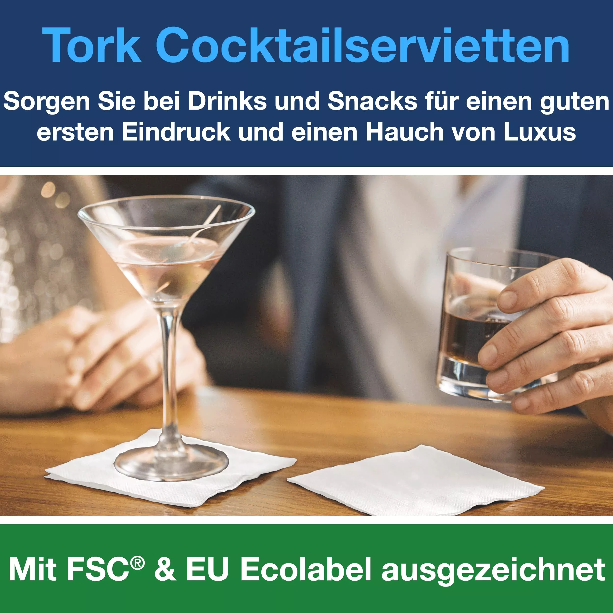 Tork Cocktailservietten Weiß, 1/4-Falz, 2-lagig, 24 cm × 24 cm, 12 × 200 Servietten, 477534