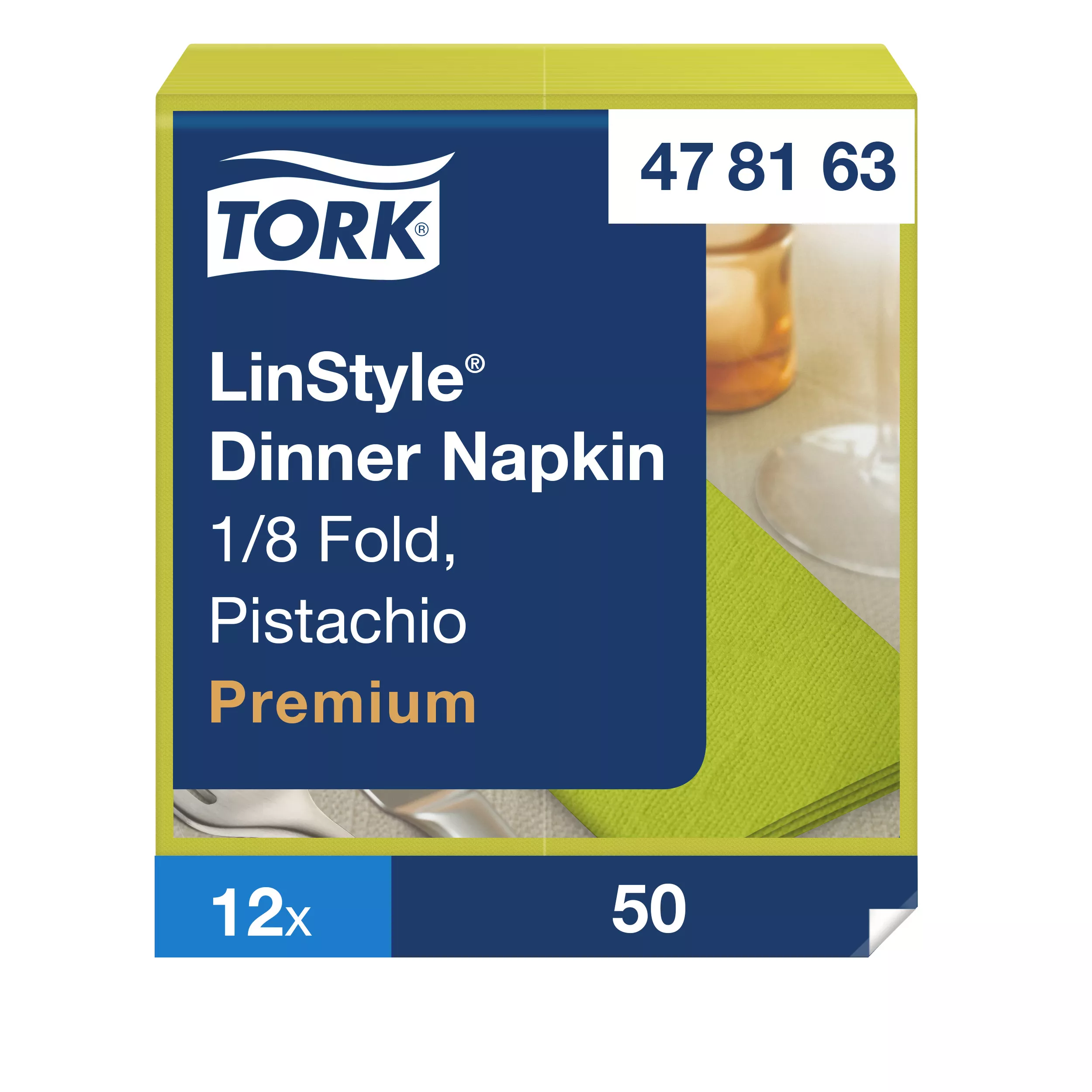 Tork LinStyle® Dinnerservietten Pistazie, 1/8‑Falz, 40 cm × 39 cm, 12 × 50 Servietten, 478163