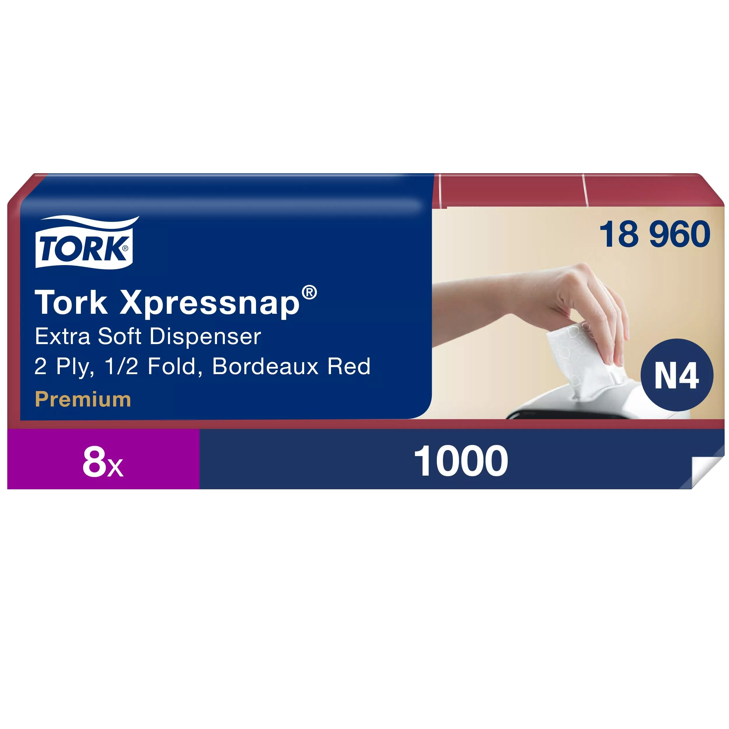 Tork Xpressnap® Extra Soft Spenderserviette Bordeaux N4, 1/2-Falz, 2-lagig, 40 × 200 Servietten, 18960