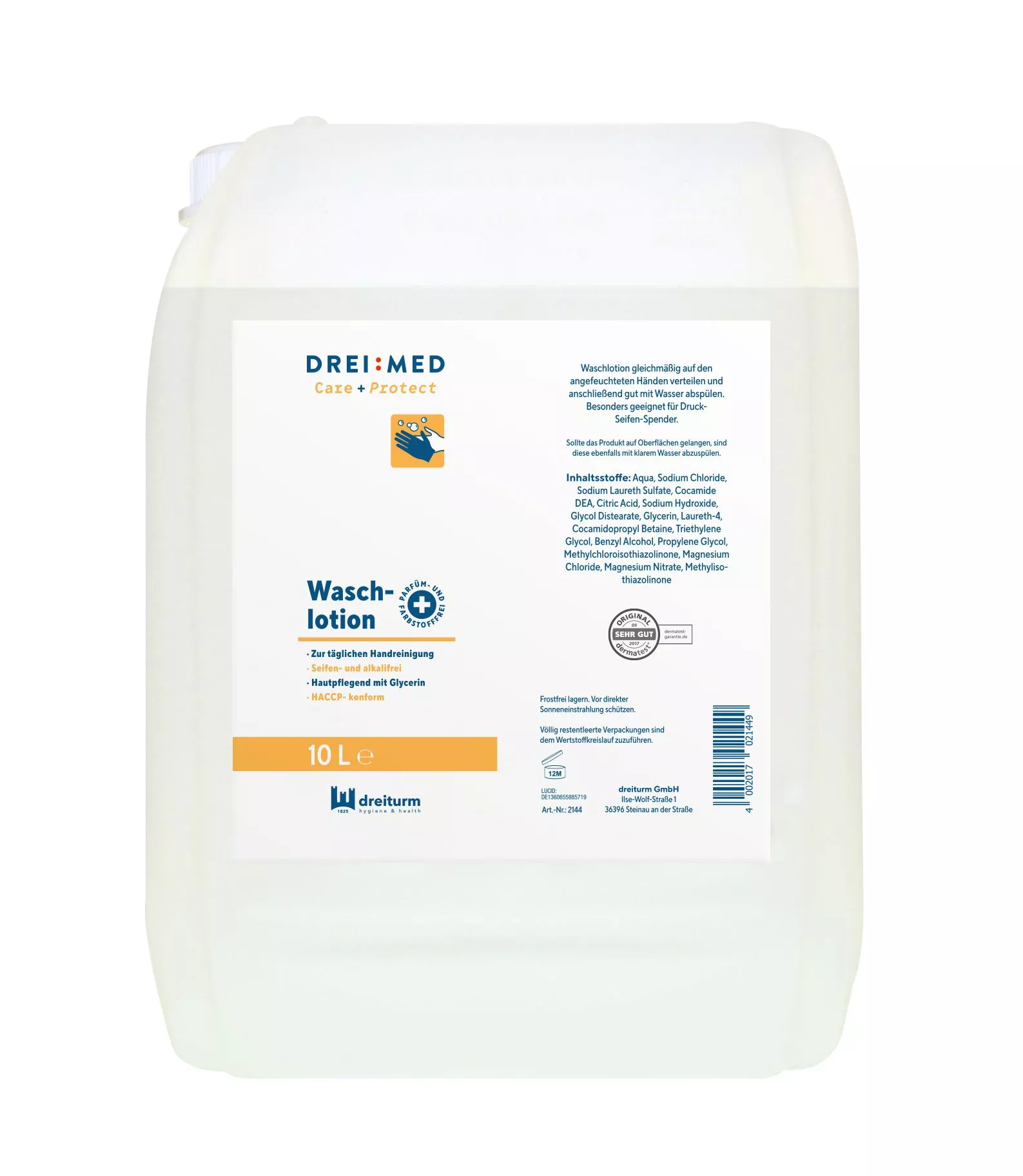 Dreiturm Waschlotion DREIMED® Care+Protect ohne Parfüm 10 Liter Kanister