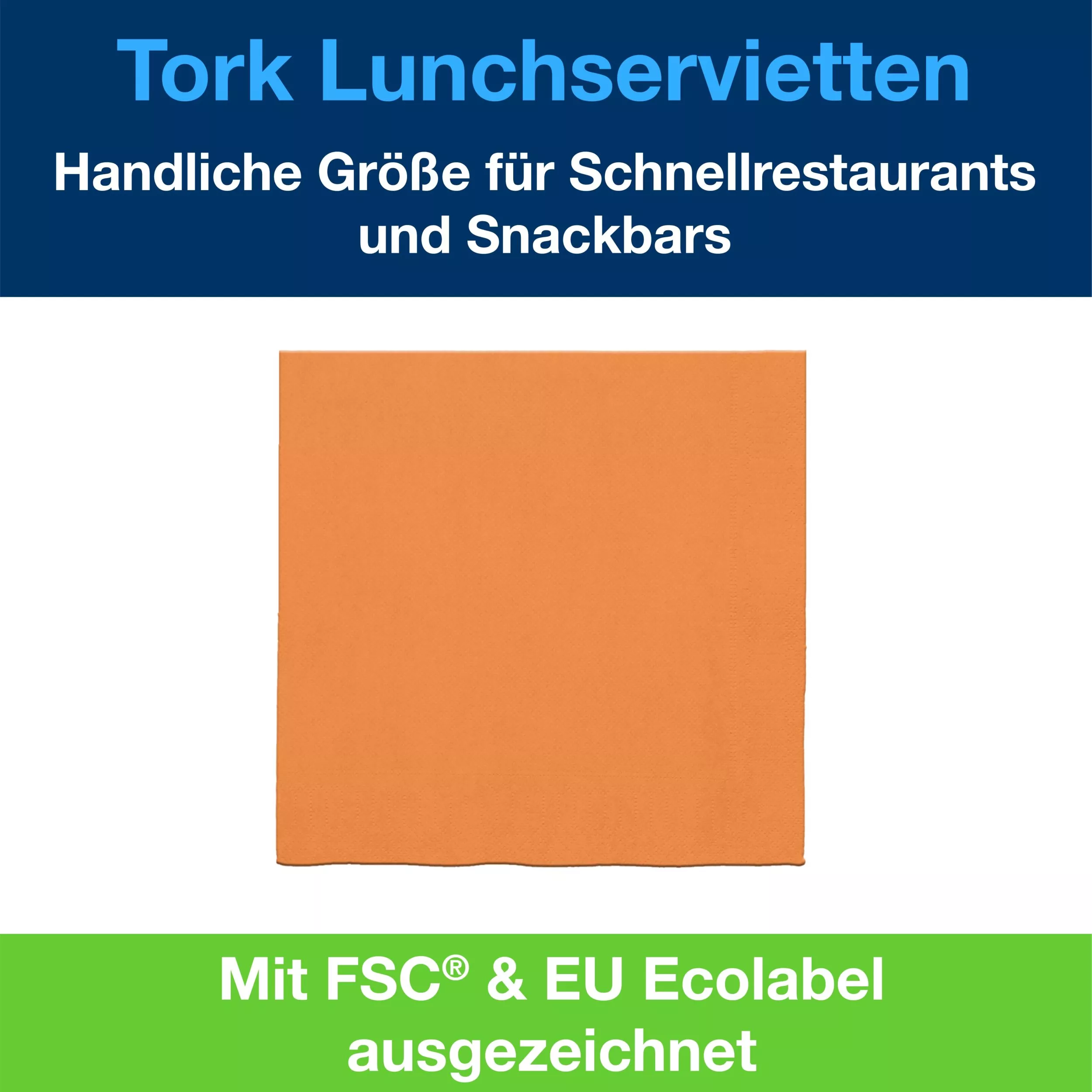 Tork Lunchservietten Orange, 1/4-Falz, 1-lagig, 33 cm × 33 cm, 8 × 500 Servietten, 509304