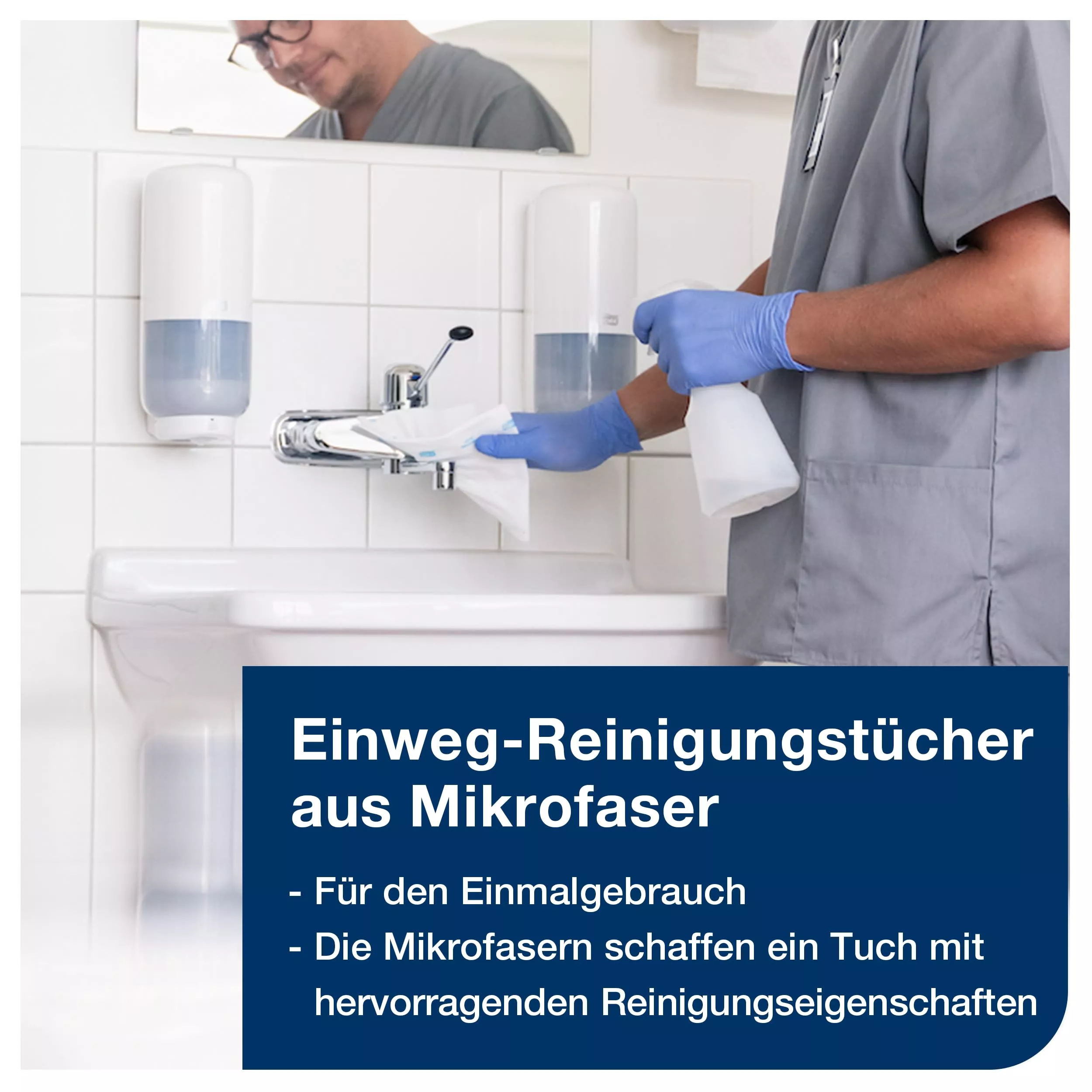 Tork Mikrofaser Einweg Reinigungstücher Weiß mit blauem Druck, Zur trockenen und nassen Verwendung, 8 × 40 Tücher, 183700