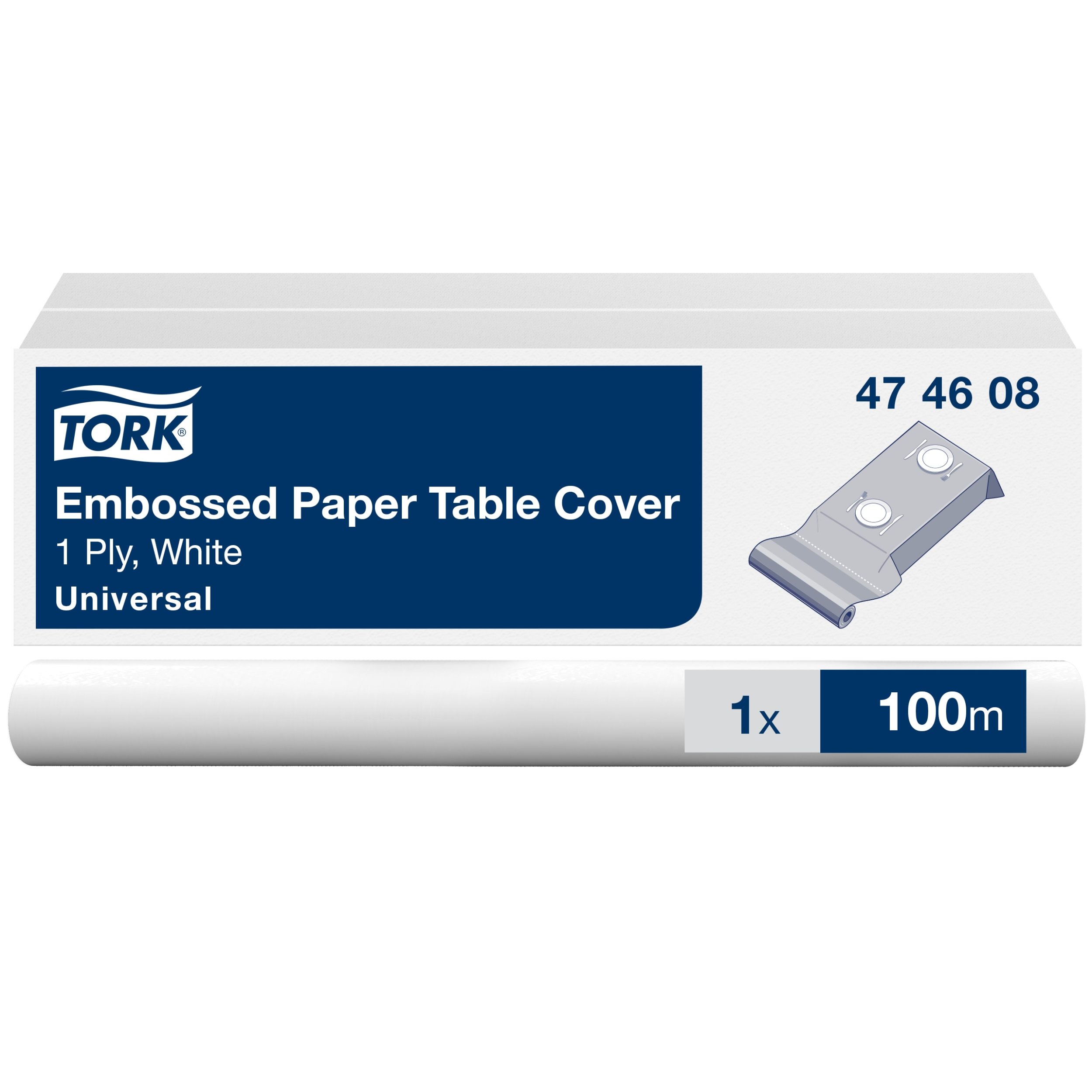 Tork Damask Papier Tischdeckenrolle Weiß, Anpassbar an Tischlänge, 100 m Rolle, 474608
