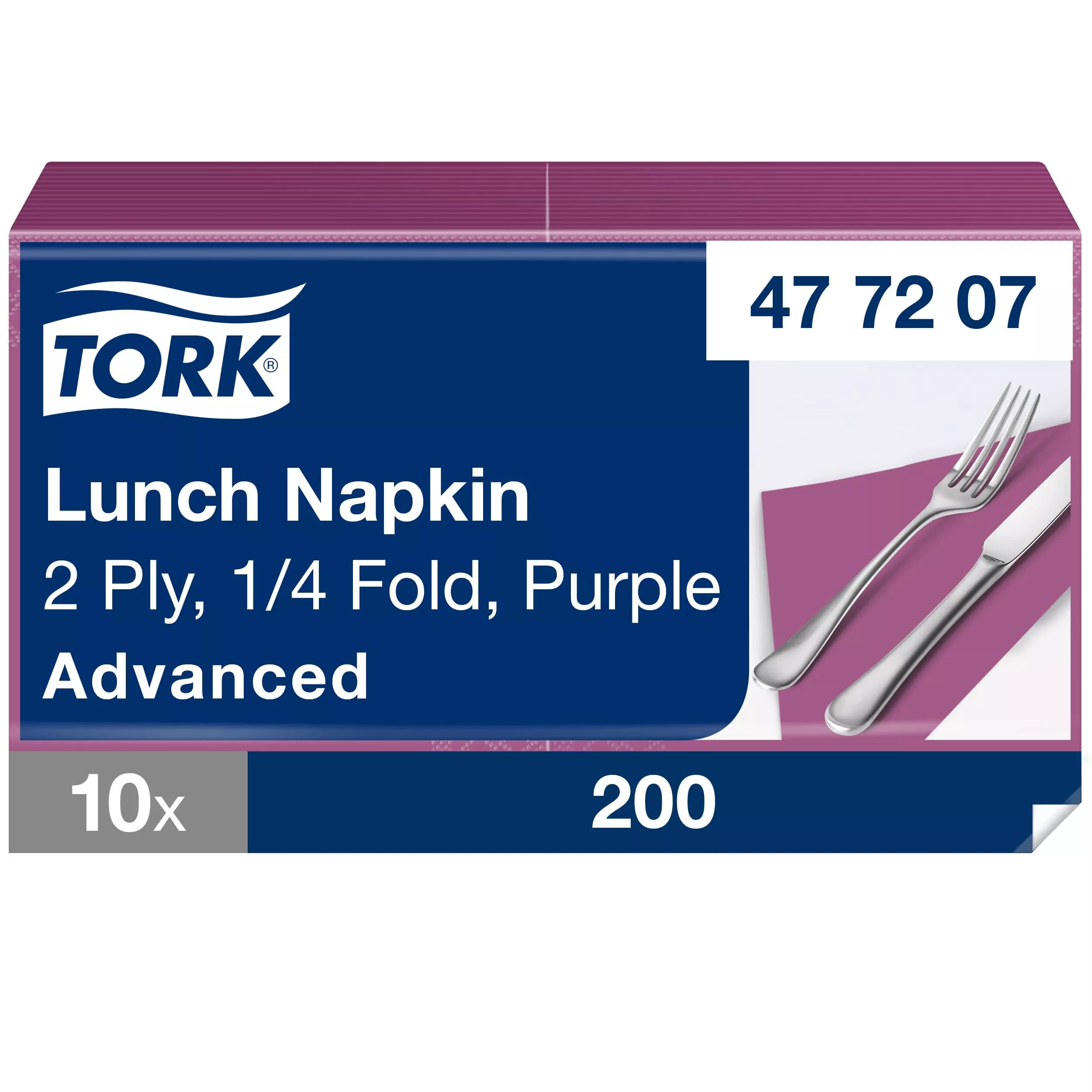 Tork Lunchservietten Violett, 1/4-Falz, 2-lagig, 33 cm × 33 cm, 10 × 200 Servietten, 477207