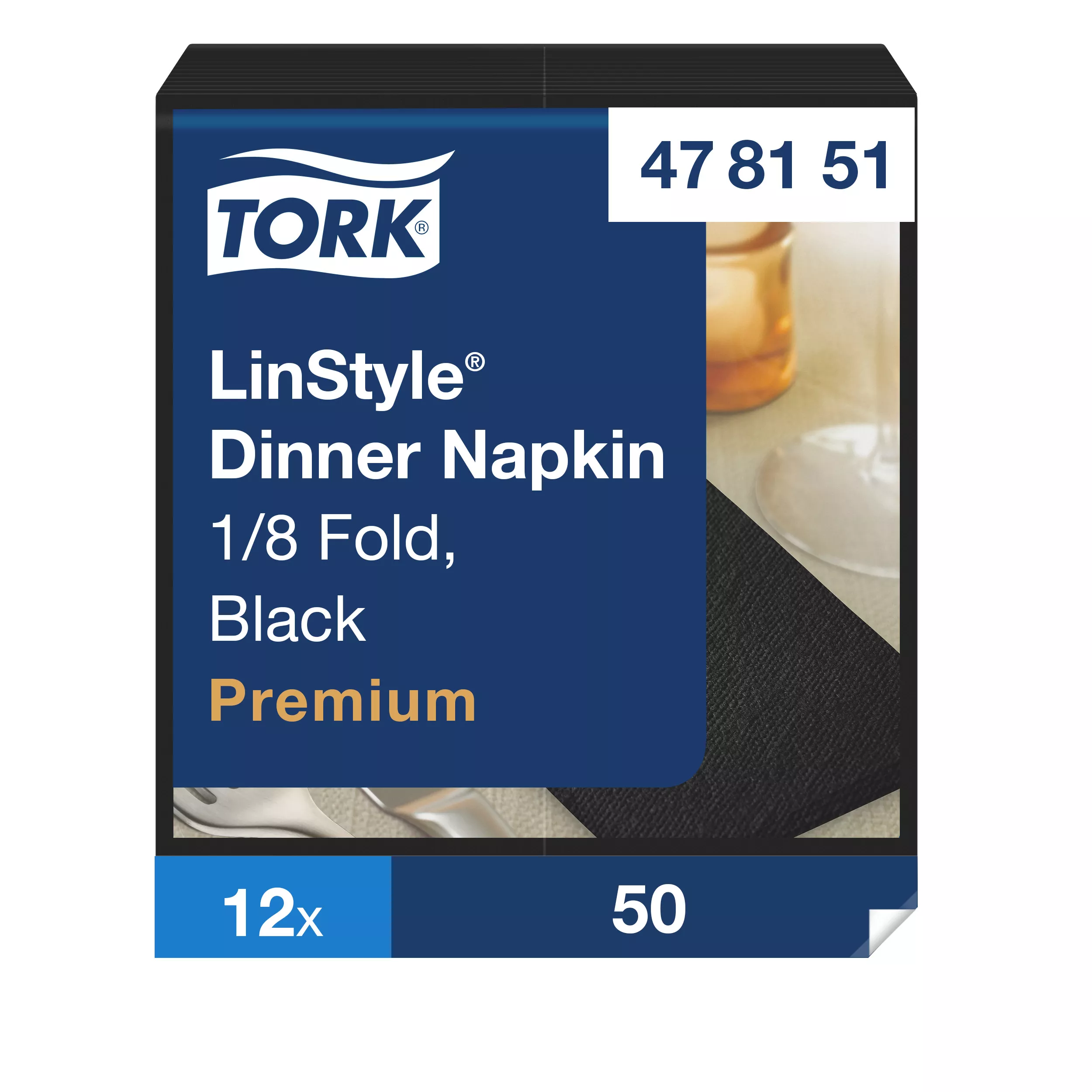 Tork LinStyle® Dinnerservietten Schwarz, 1/8‑Falz, 40 cm × 39 cm, 12 × 50 Servietten, 478151