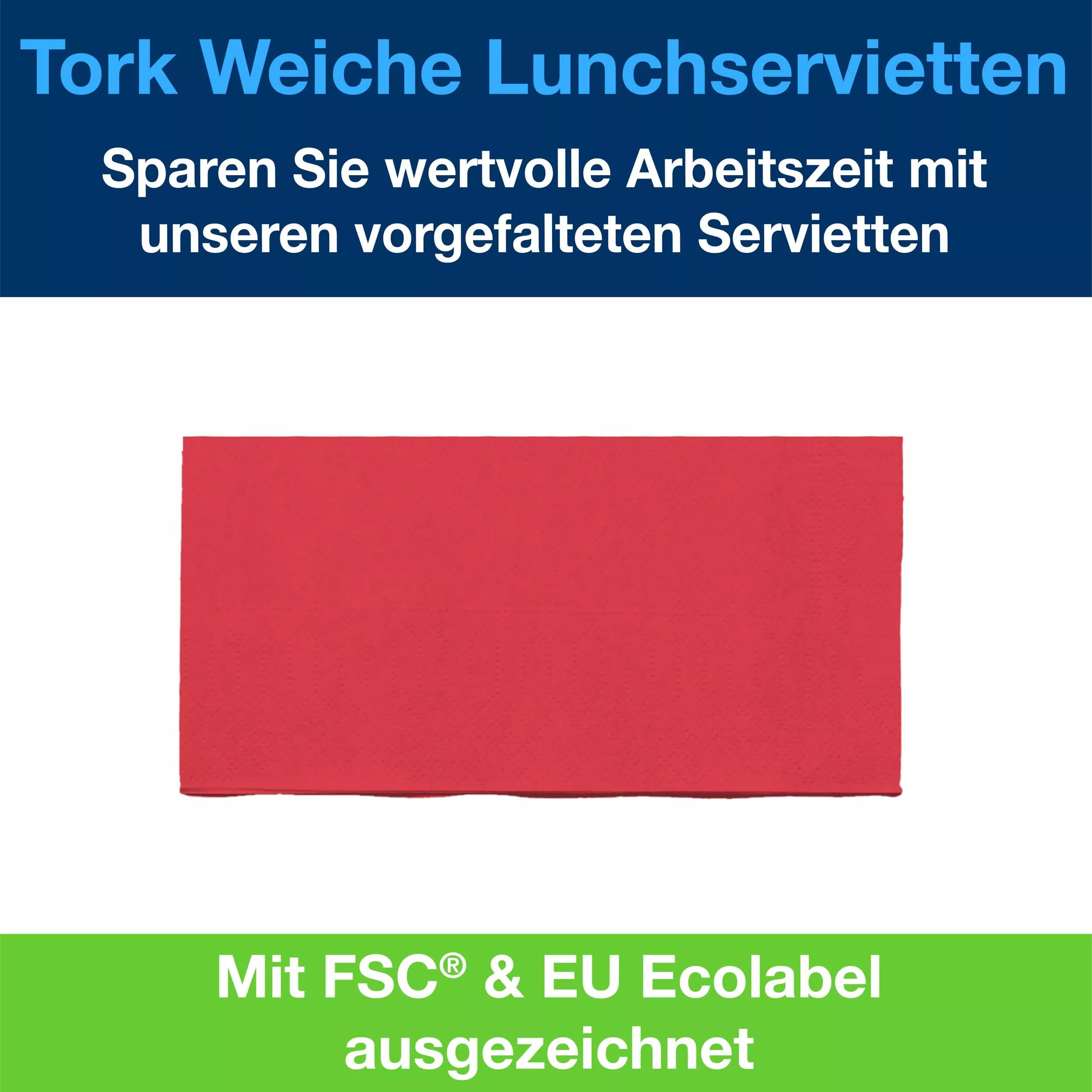 Tork Soft Lunchserviette Rot, 1/8-Falz, 3-lagig, 33 cm × 33 cm, 10 × 150 Servietten, 477883