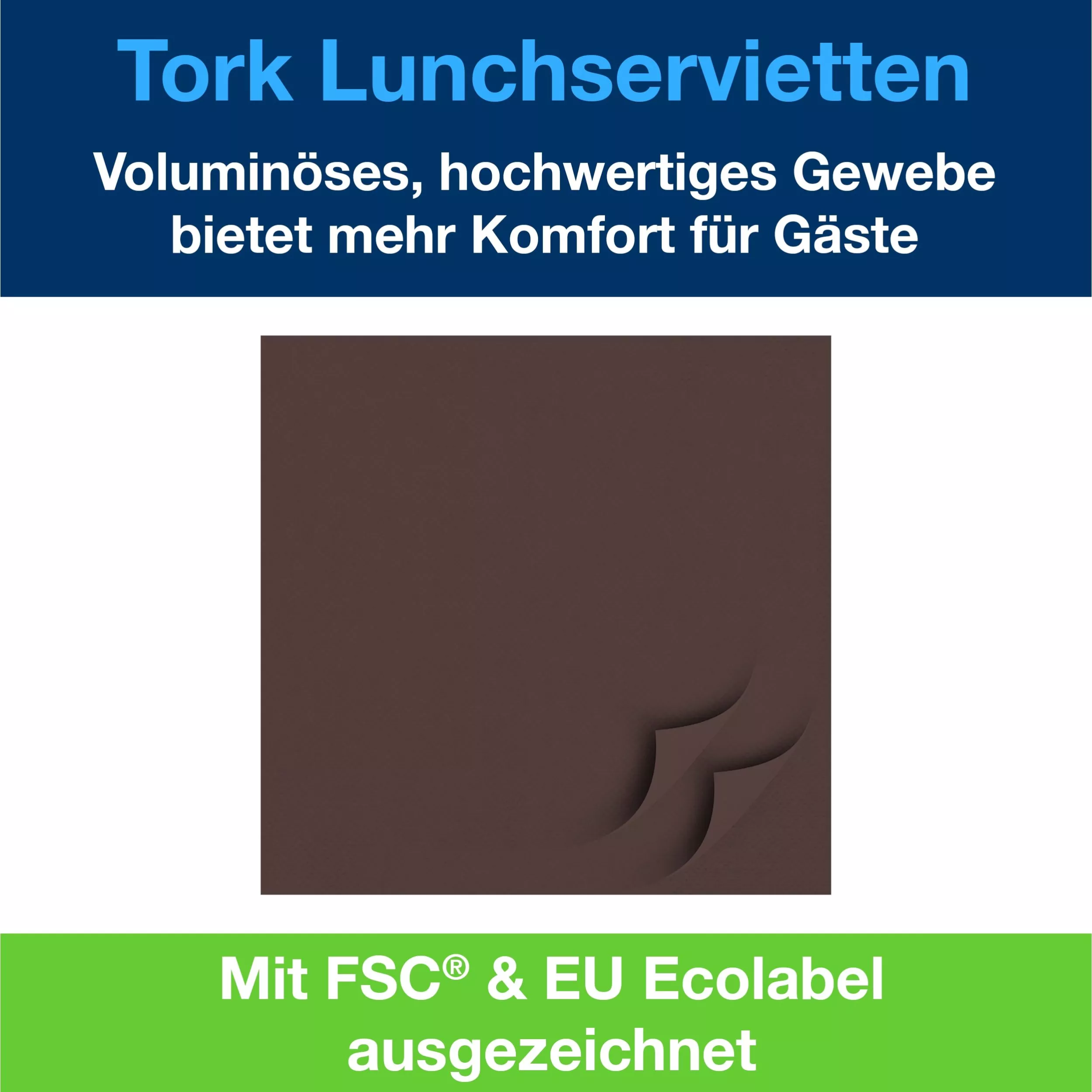 Tork Soft Lunchserviette Braun, 1/4-Falz, 3-lagig, 33 cm × 33 cm, 10 × 150 Servietten, 477872