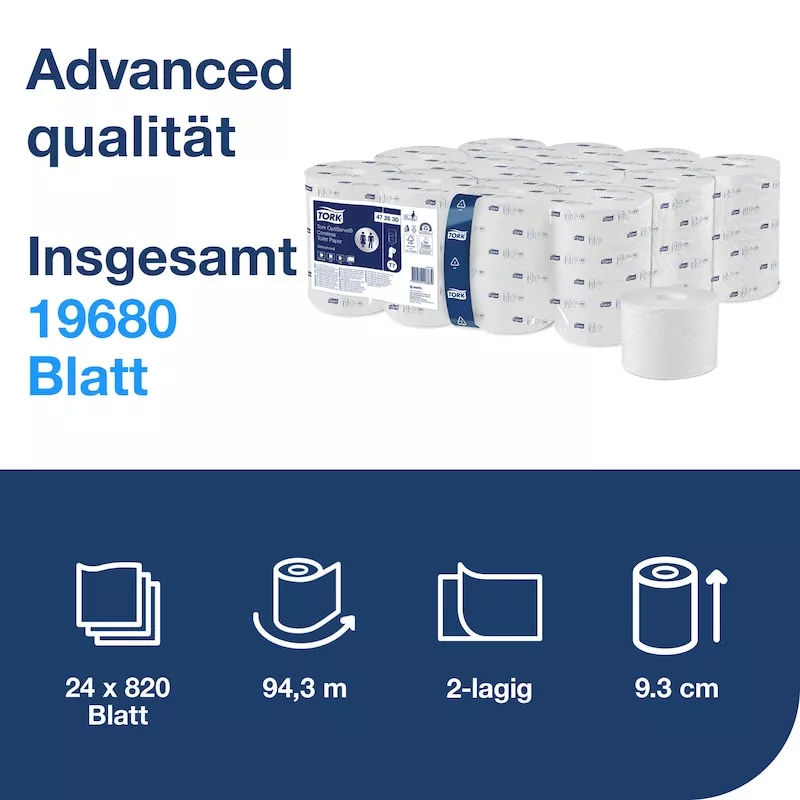 Tork Tork Midi Toilettenpapier hülsenlos 2-lagig Natur 103,5 m T7 Advanced 36 Rollen / PackMidi Toilettenpapier hülsenlos 2-lagig Natur, 103,5 m, T7 (Advanced) – 36 Rollen / Pack