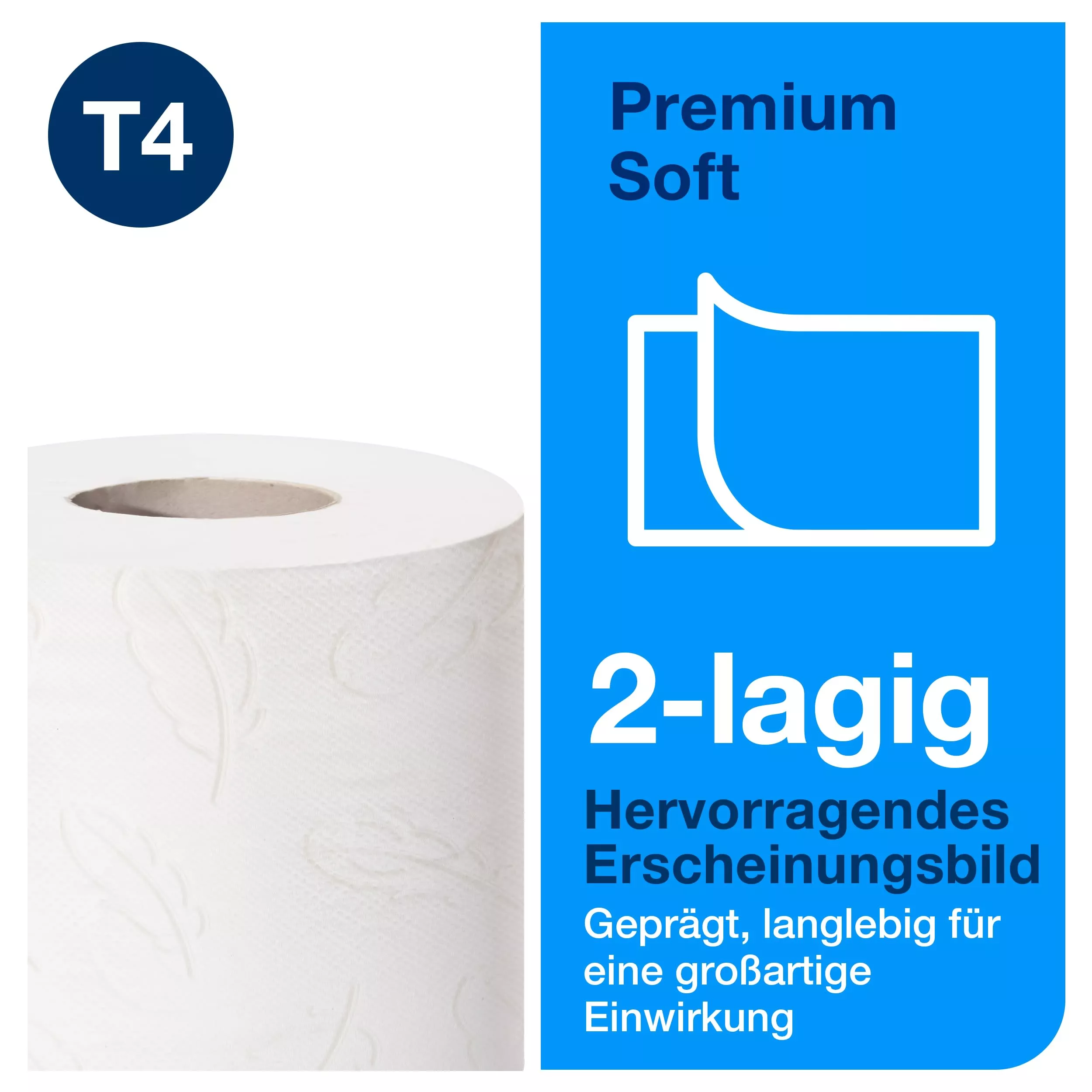 Tork weiches Kleinrollen Toilettenpapier Weiß T4, Premium, 2‑lagig, 48 × 198 Blatt, 12291