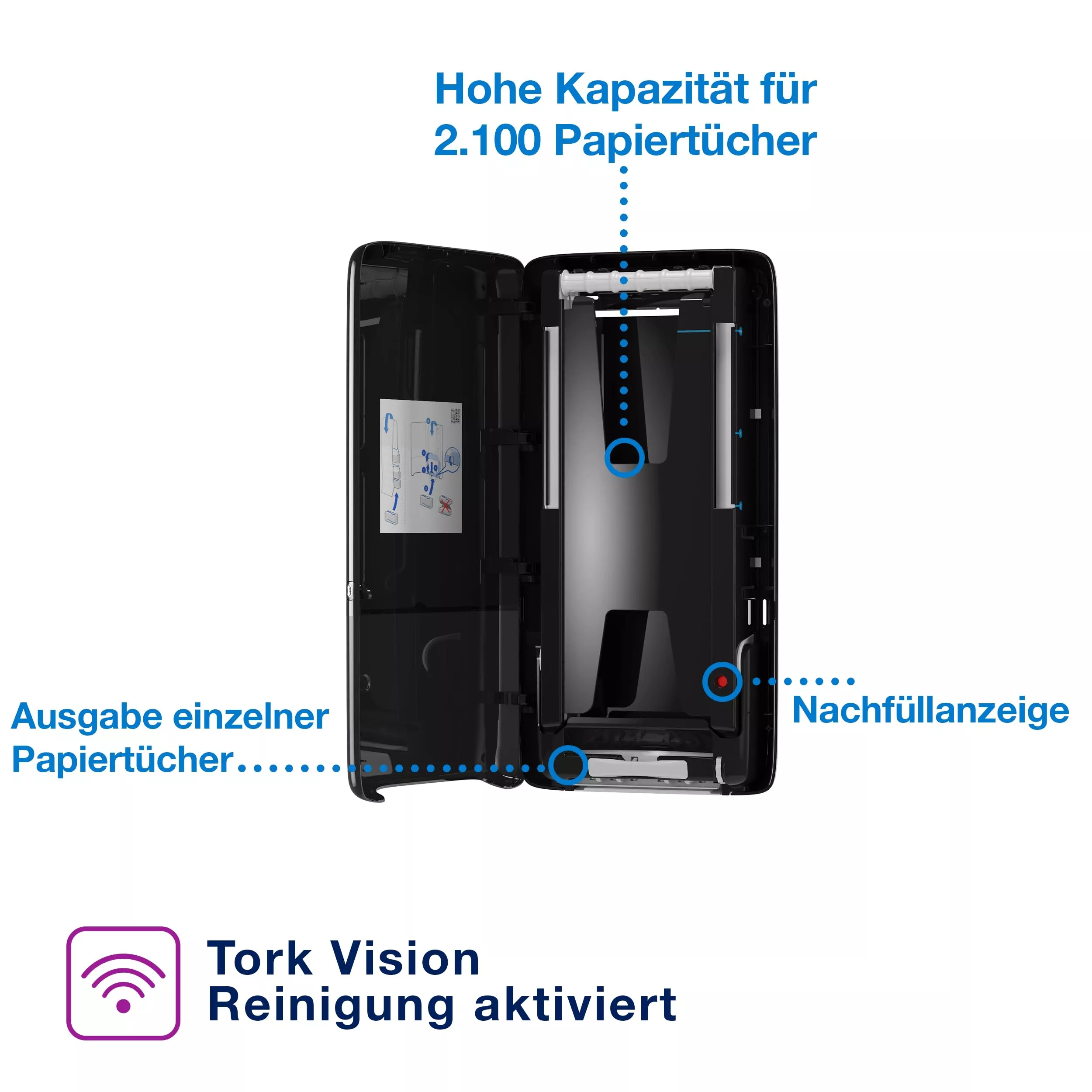 Tork PeakServe® Spender für Endlos™-Papierhandtücher Schwarz H5, hohe Kapazität, Elevation Design, 552508