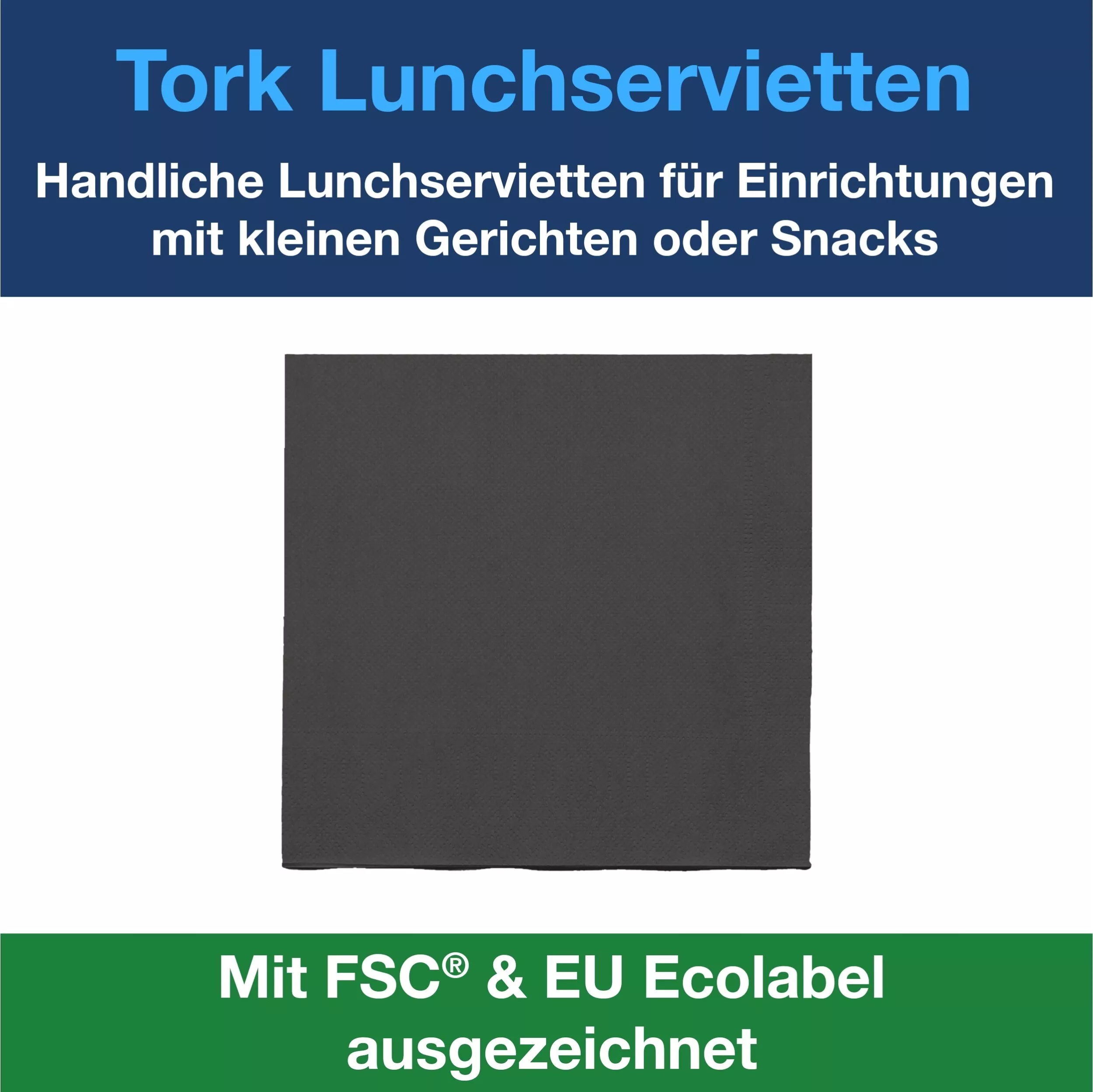 Tork Lunchserviette Schwarz, 1/4-Falz, 2-lagig, 33 cm × 33 cm, 10 × 200 Servietten, 477148