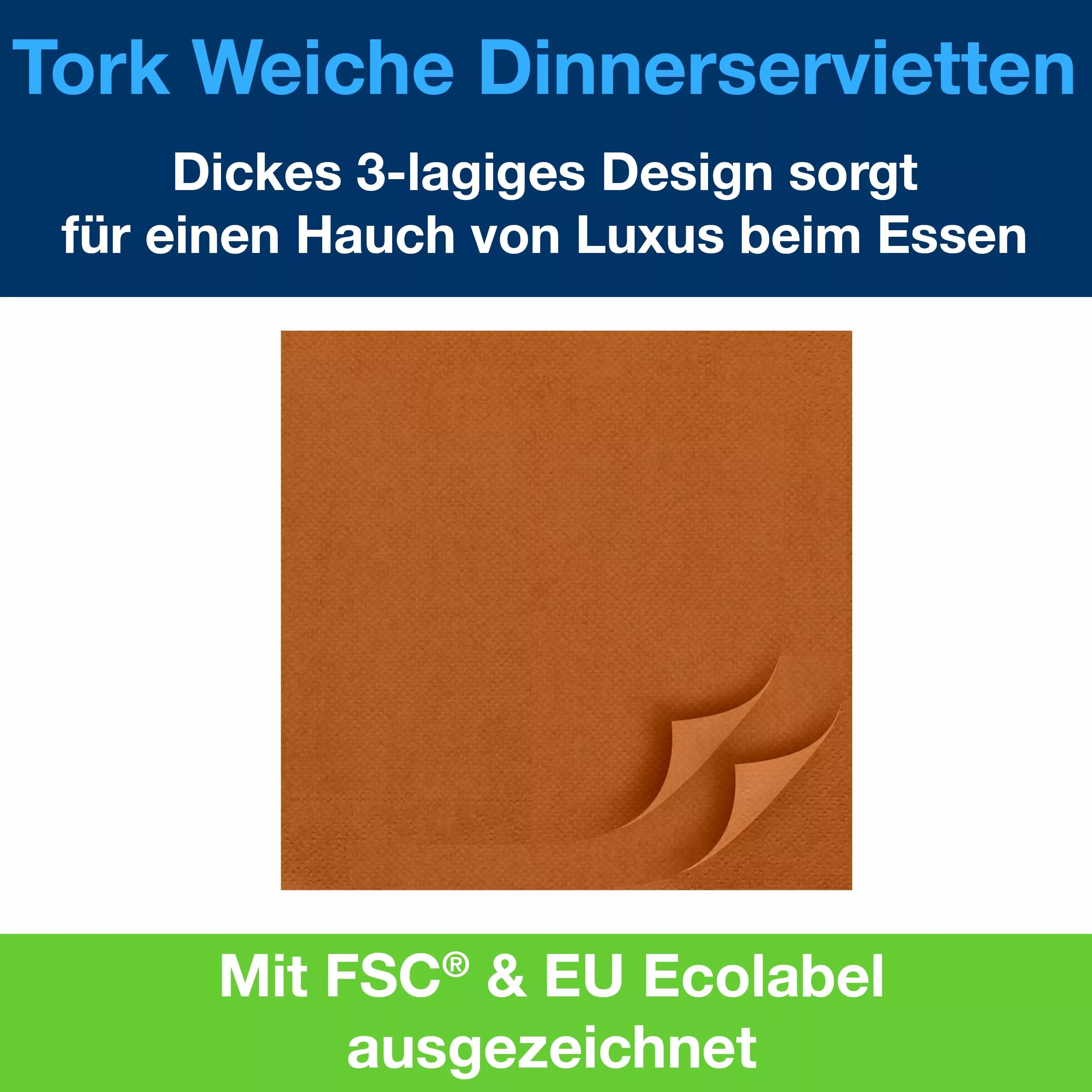 Tork Soft Dinnerservietten Terracotta, 1/4‑Falz, 3‑lagig, 40 cm × 39 cm, 12 × 100 Servietten, 477601