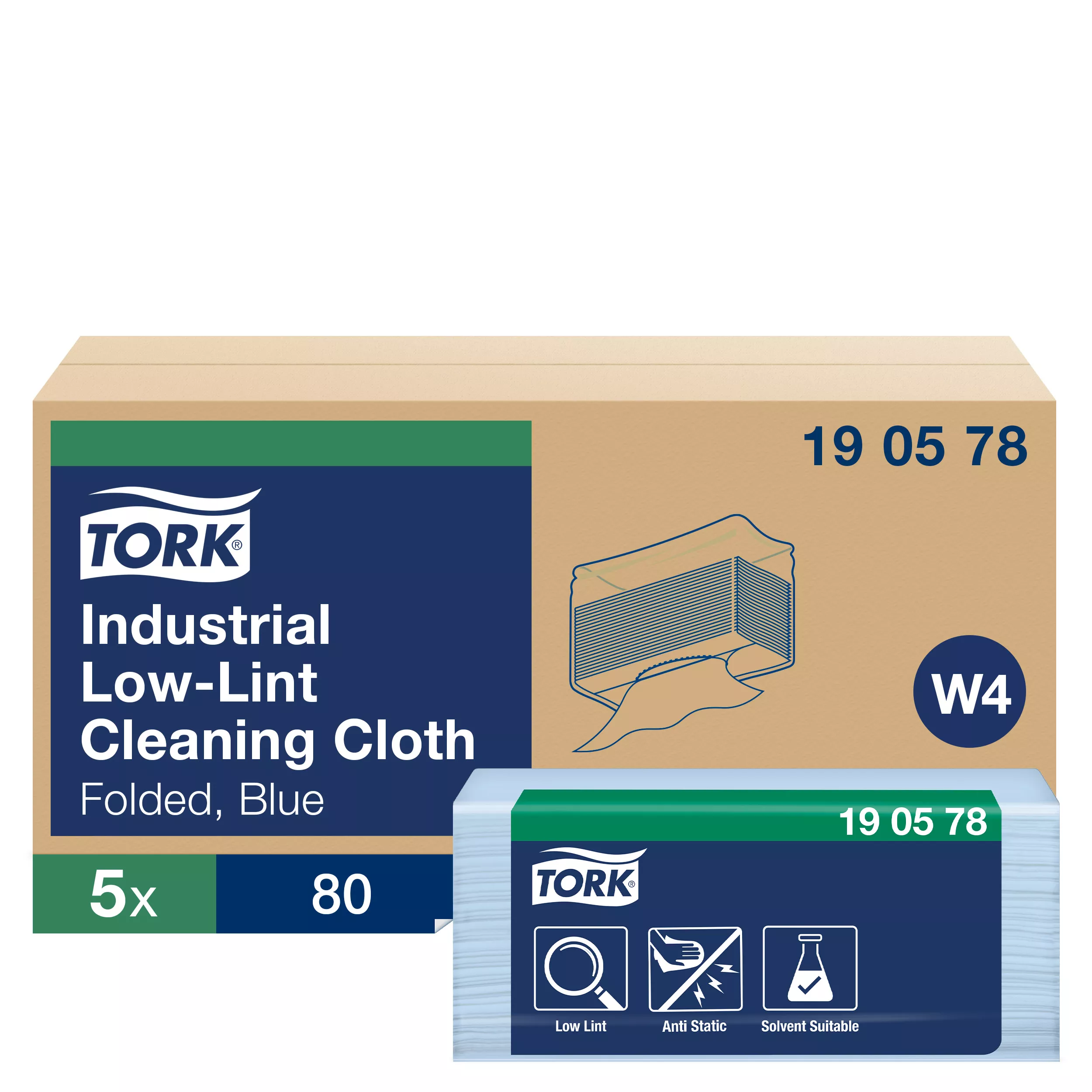 Tork Fusselarme Industrie Reinigungstücher Blau W4, Saugfähig, 5 Packungen, 190578