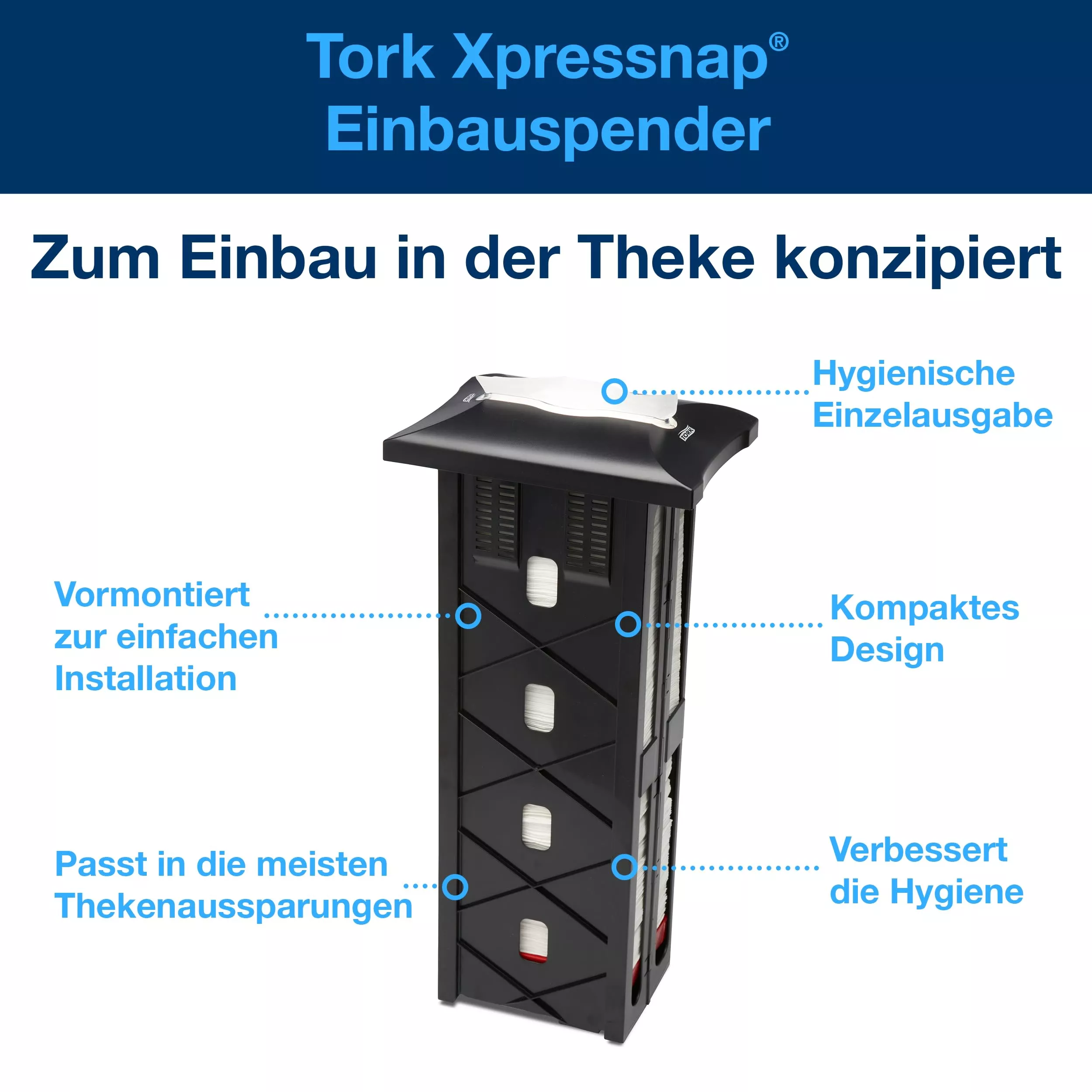 Tork Xpressnap® Einbauspender Schwarz, Signature Linie, 54,6 cm × 25,1 cm × 17,8 cm, 272702