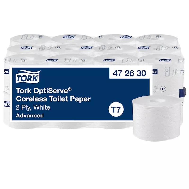 Tork Tork Midi Toilettenpapier hülsenlos 2-lagig Natur 103,5 m T7 Advanced 36 Rollen / PackMidi Toilettenpapier hülsenlos 2-lagig Natur, 103,5 m, T7 (Advanced) – 36 Rollen / Pack
