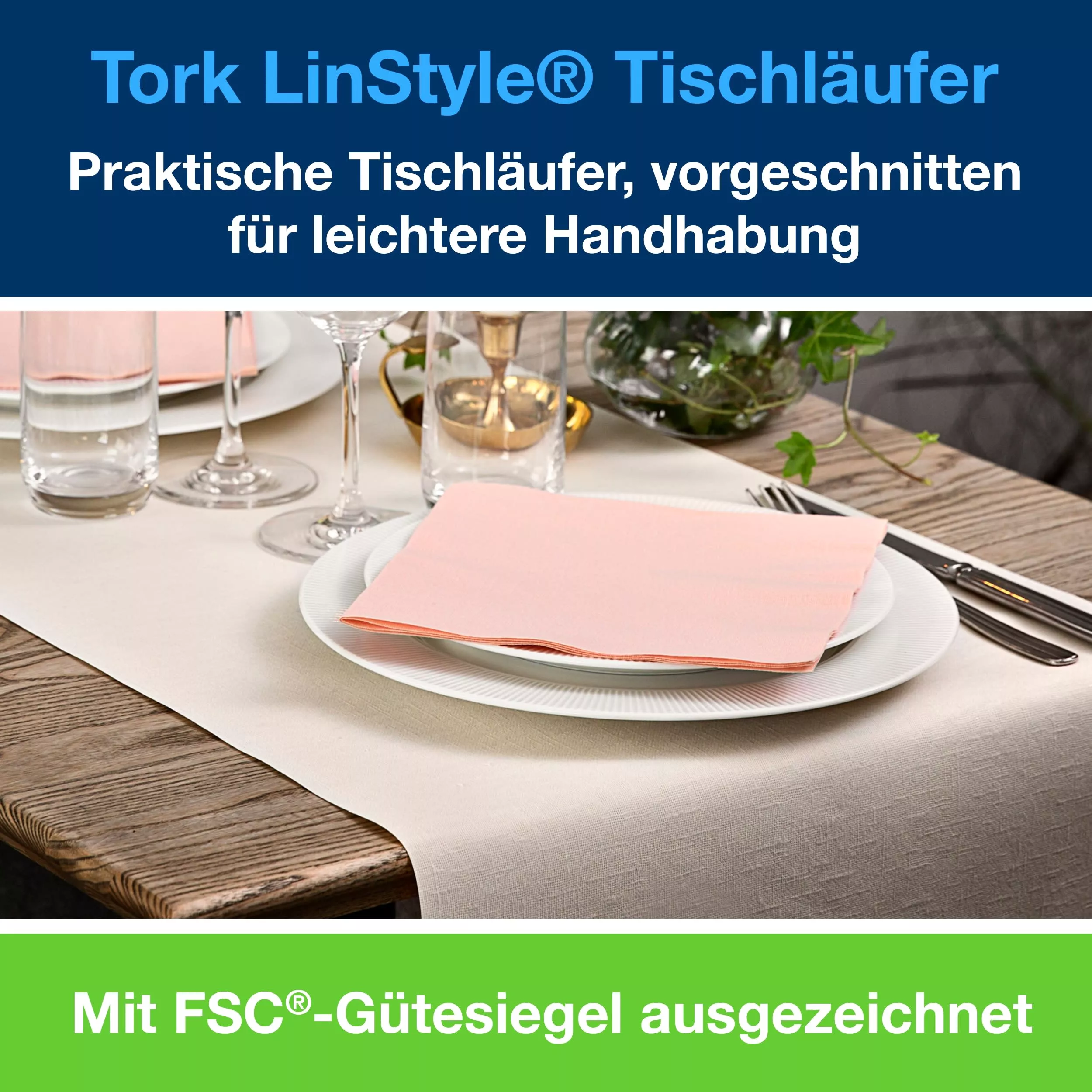 Tork LinStyle® Tischläufer Creme, robust, 1-lagig, 120 cm × 40 cm, 4 × 20 Tischläufer, 474164
