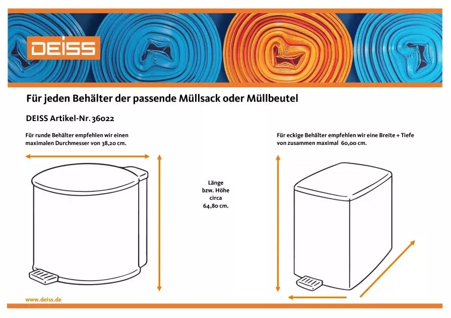DEISS Müllbeutel 60 Liter, 12 my, LDPE, weiß (1 Rolle = 50 Stück)