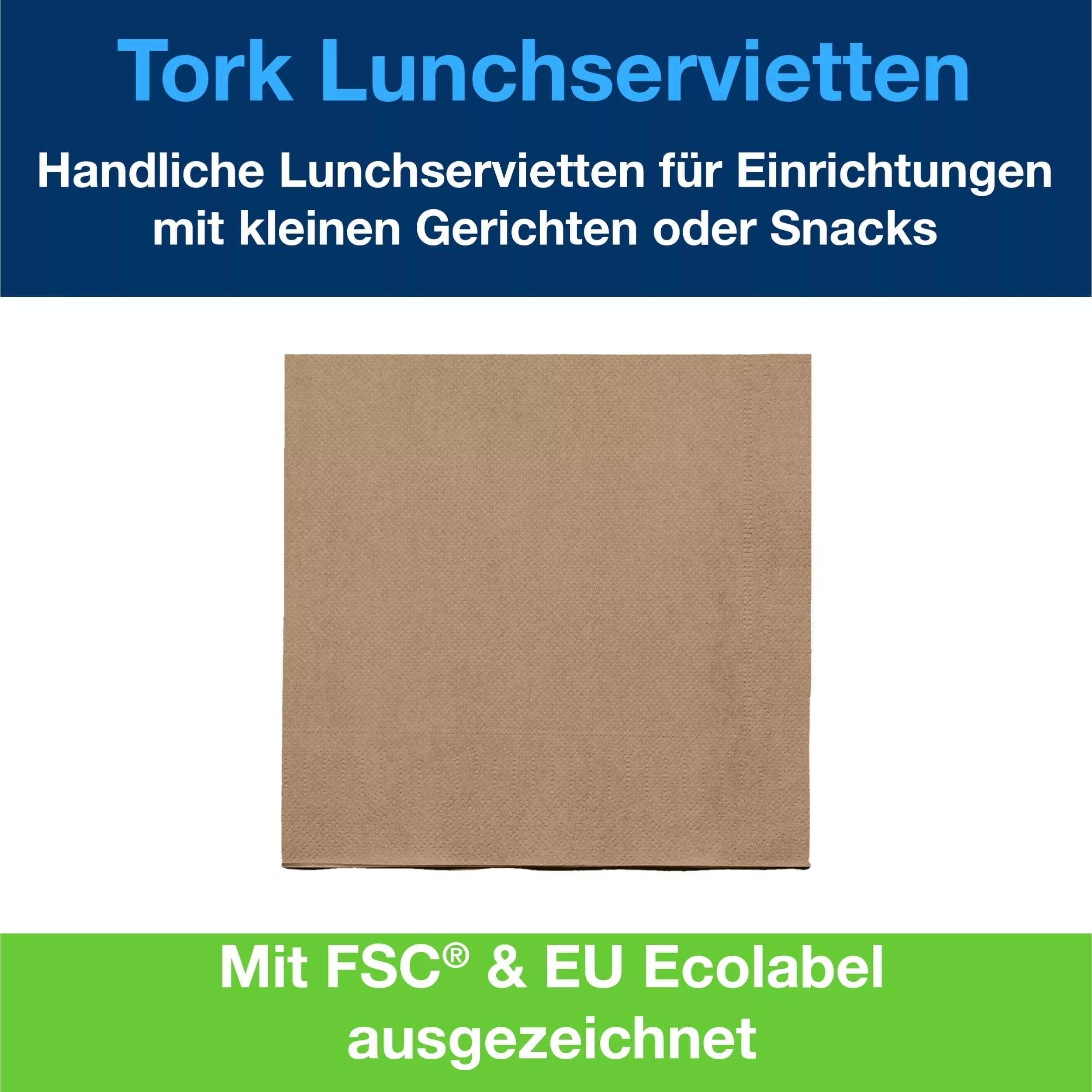 Tork Lunchserviette Biscuit, 1/4-Falz, 2-lagig, 33 cm × 33 cm, 10 × 200 Servietten, 477202