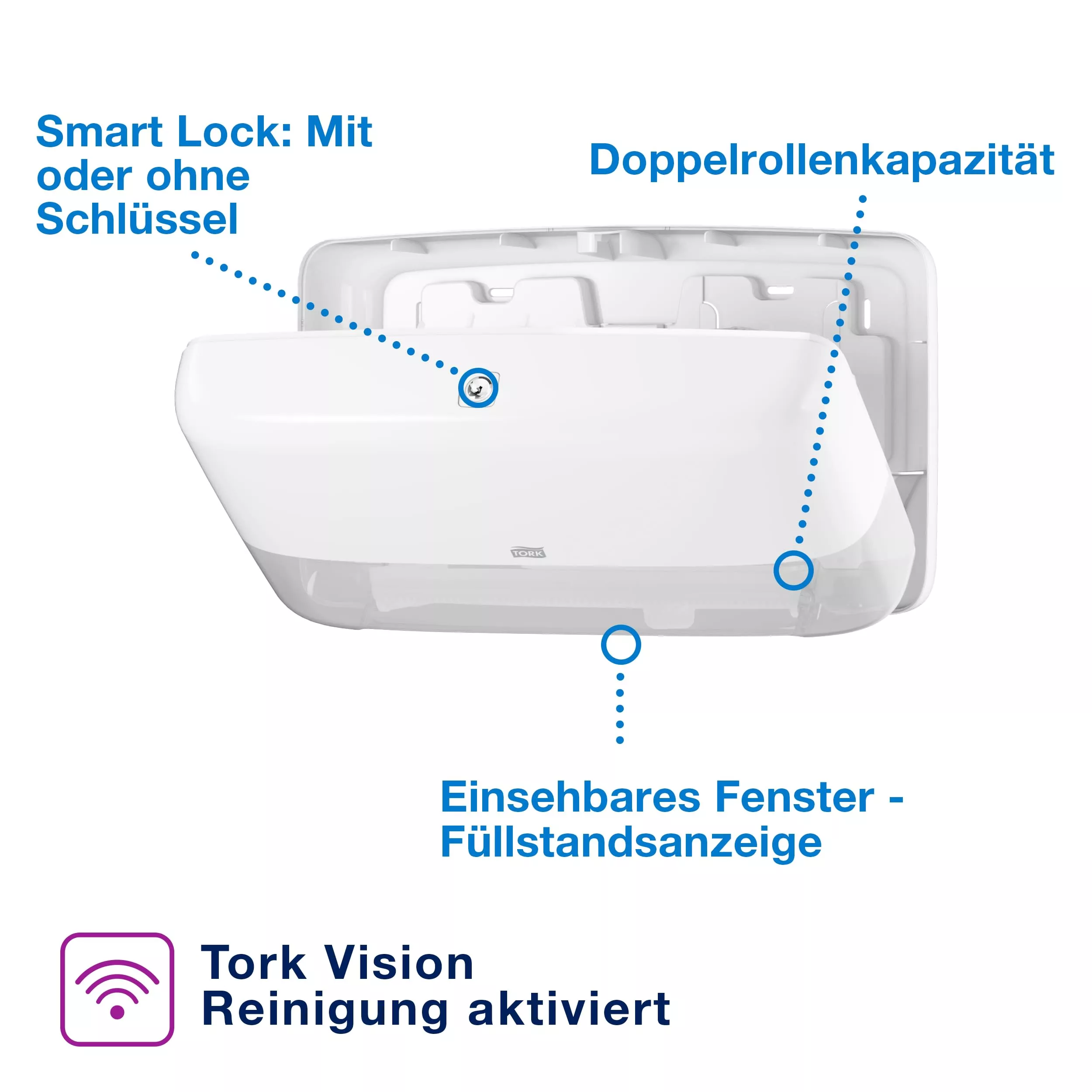 Tork Doppelrollenspender für Mini Jumbo Toilettenpapier Weiß T2, Geschlossen, Elevation Linie, 555500