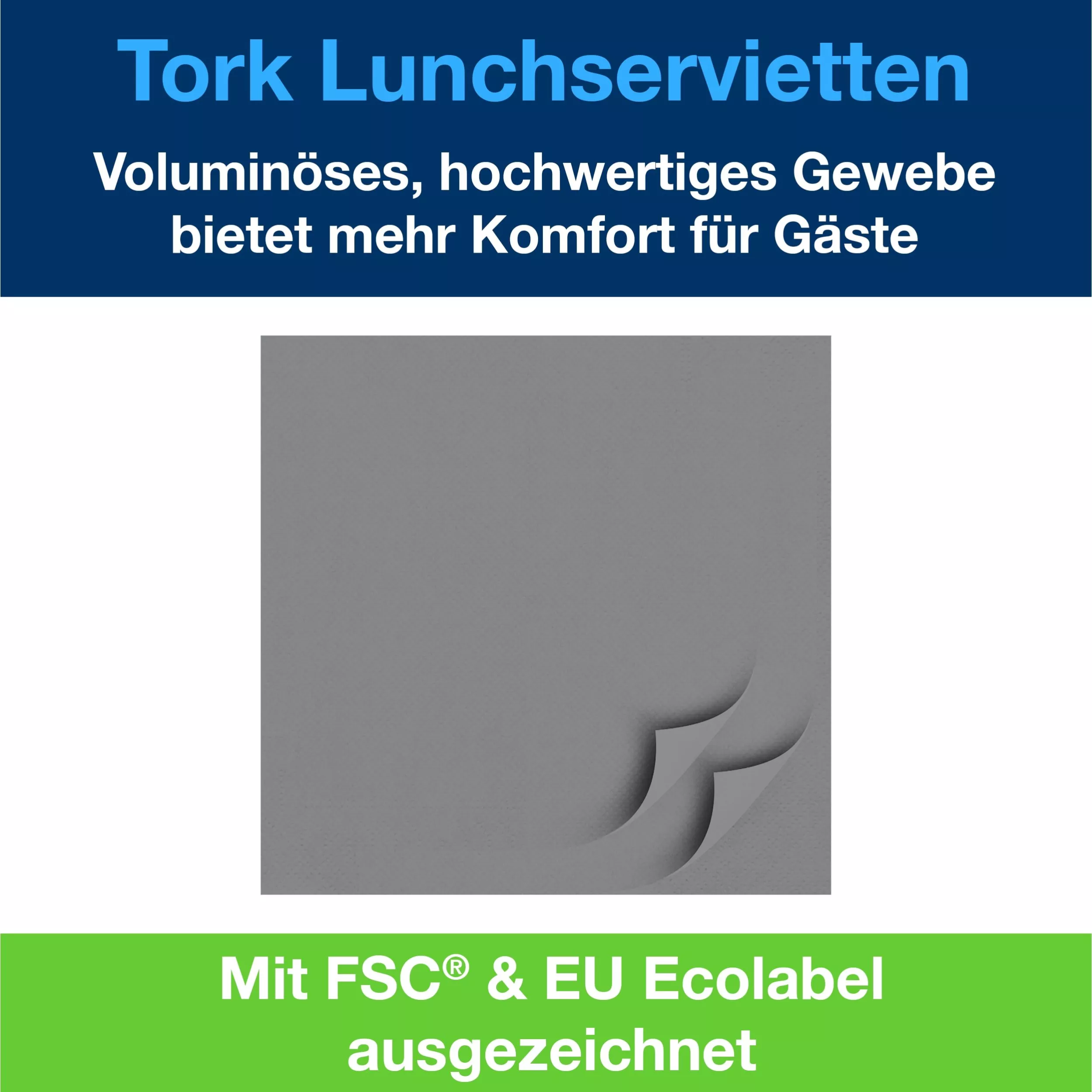 Tork Soft Lunchservietten Grau, 1/4-Falz, 3-lagig, 33 cm × 33 cm, 10 × 150 Servietten, 477869