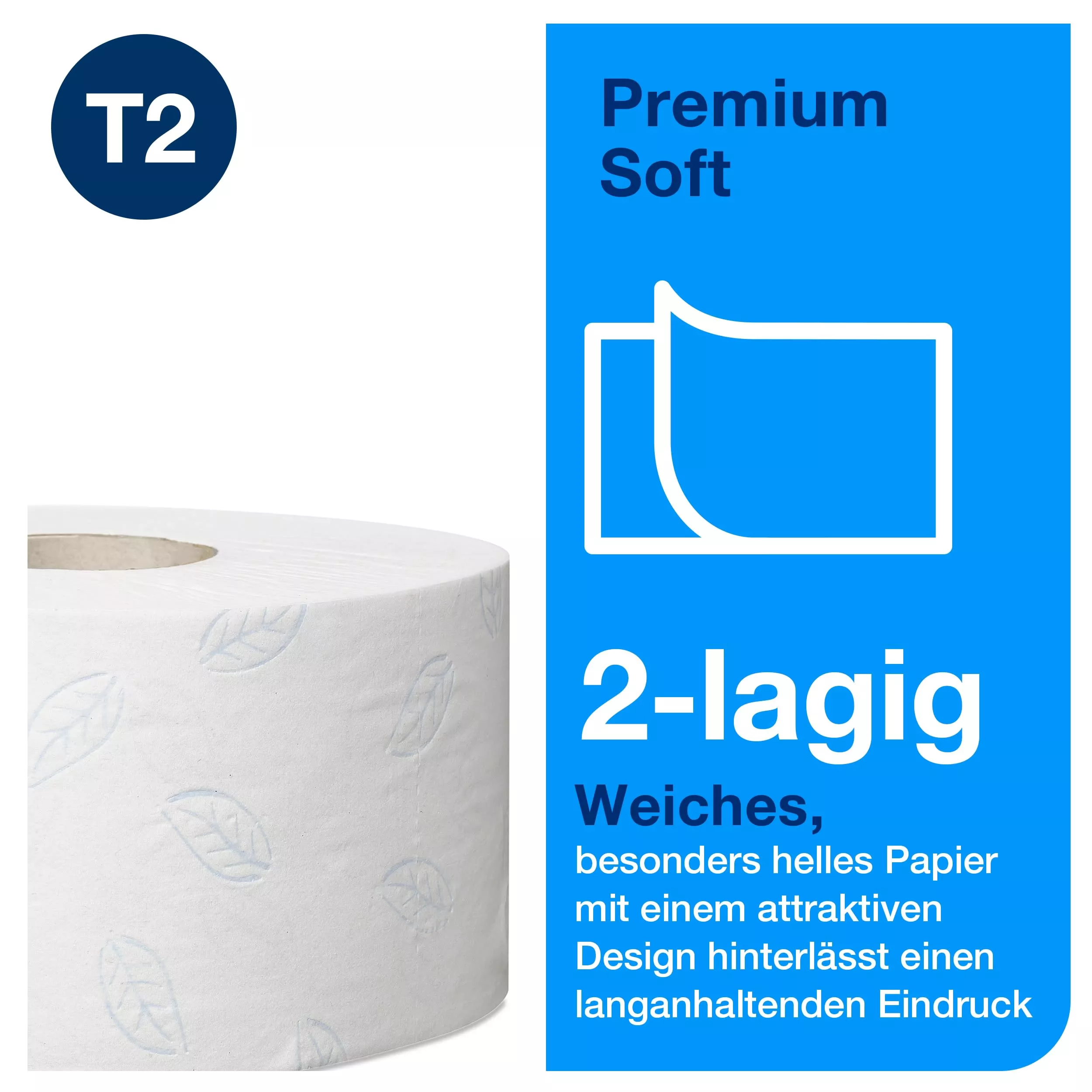 Tork weiches Mini Jumbo Toilettenpapier Weiß T2, Premium, 2-lagig, 12 × 170 m, 110253