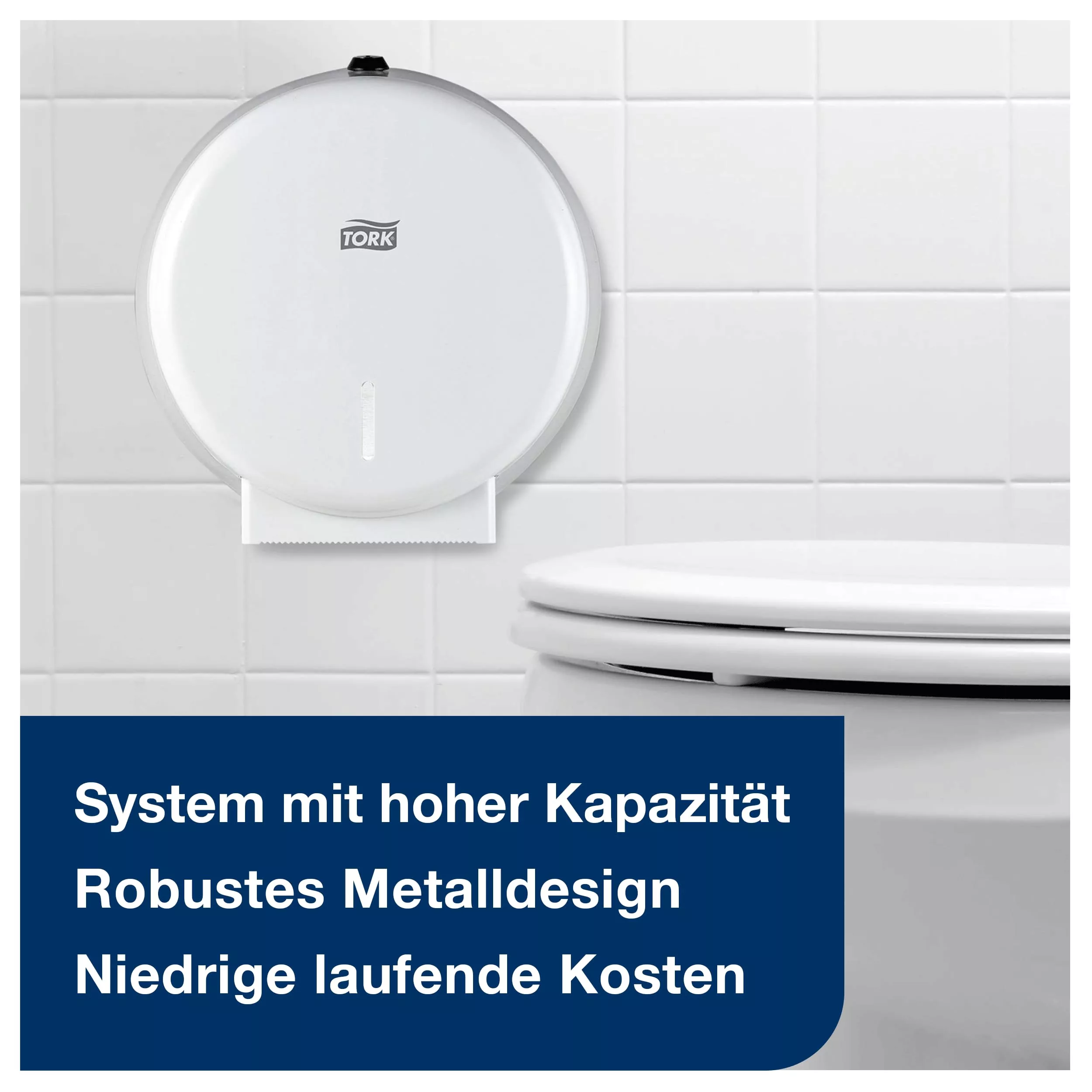 Tork Spender für Mini Jumbo Toilettenpapier Weiß T2, robustes Metalldesign mit Sperrmechanismus, 247040