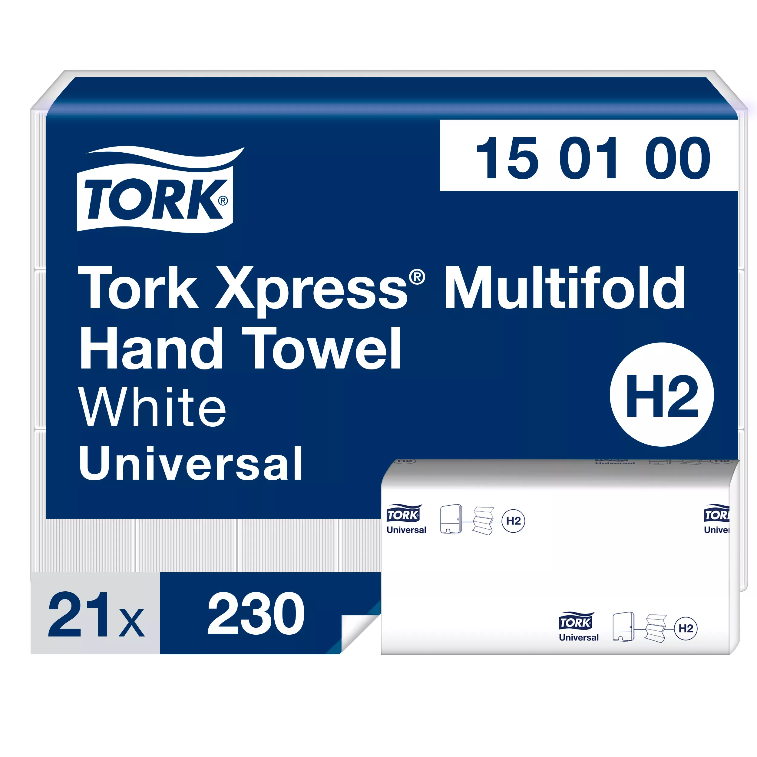 Tork Xpress® Multifold-Handtücher Weiß H2, Universal-Qualität, kosteneffizient, 21 × 230 Tücher, 150100