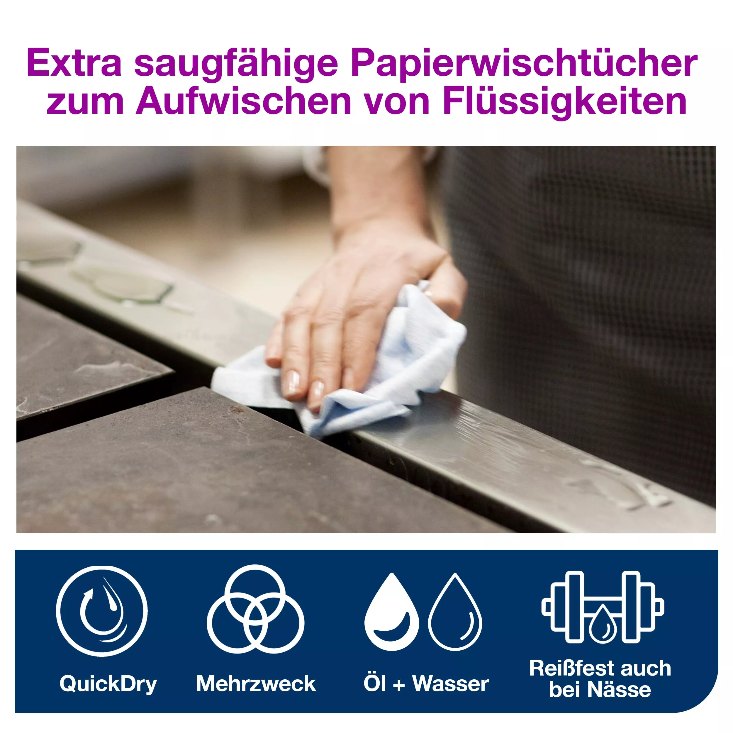Tork Extra Starke Mehrzweck-Papierwischtücher Blau W1/2/3, Saugfähig, 1 × 500 Blatt, 130073