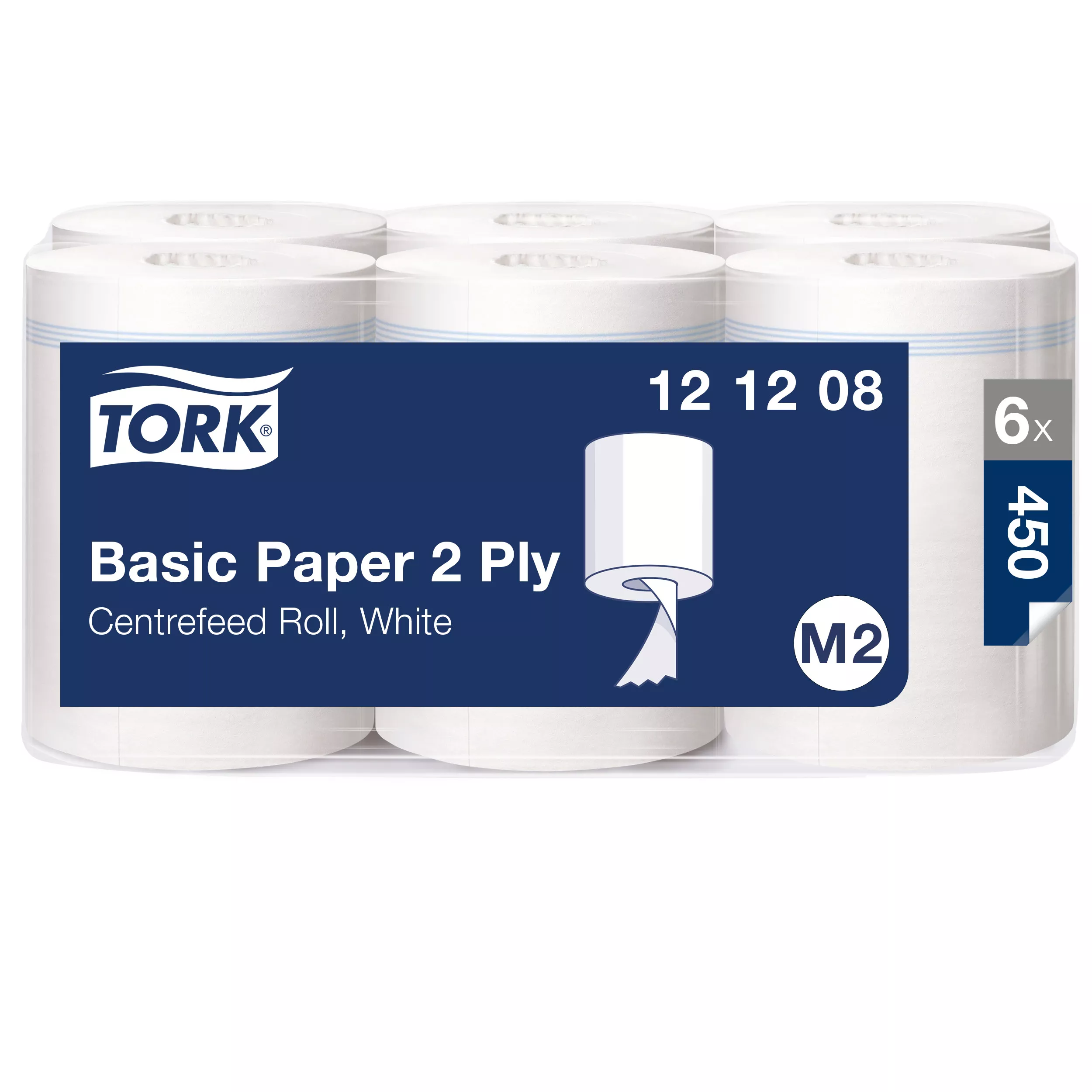 Tork Standard-Papierwischtücher mit Innenabrollung Weiß M2, Mehrzweck-Papiertücher, 6 × 121,5 m, 121208