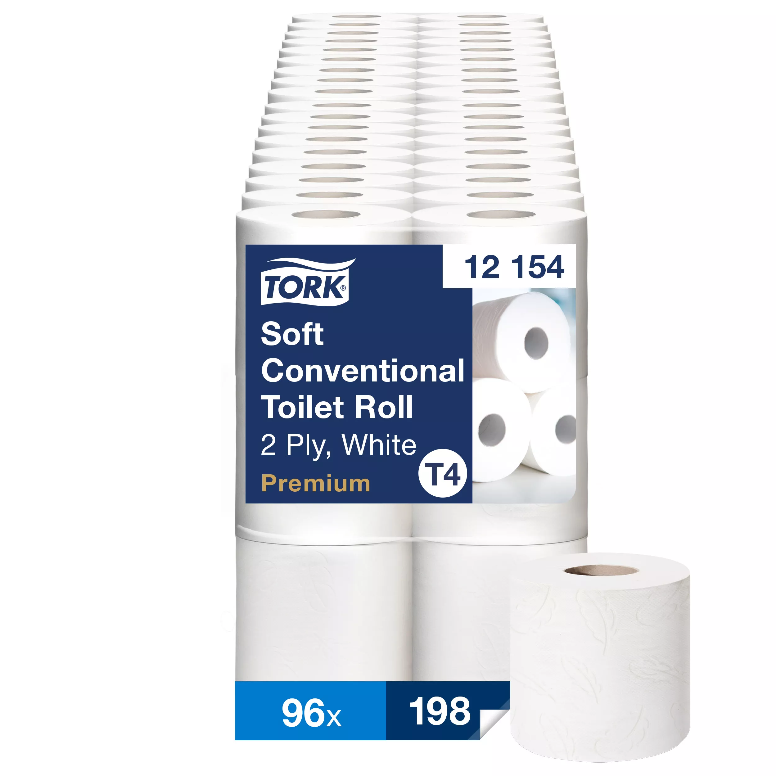 Tork weiches Kleinrollen Toilettenpapier Weiß T4, Premium, 2‑lagig, 96 × 198 Blatt, 12154