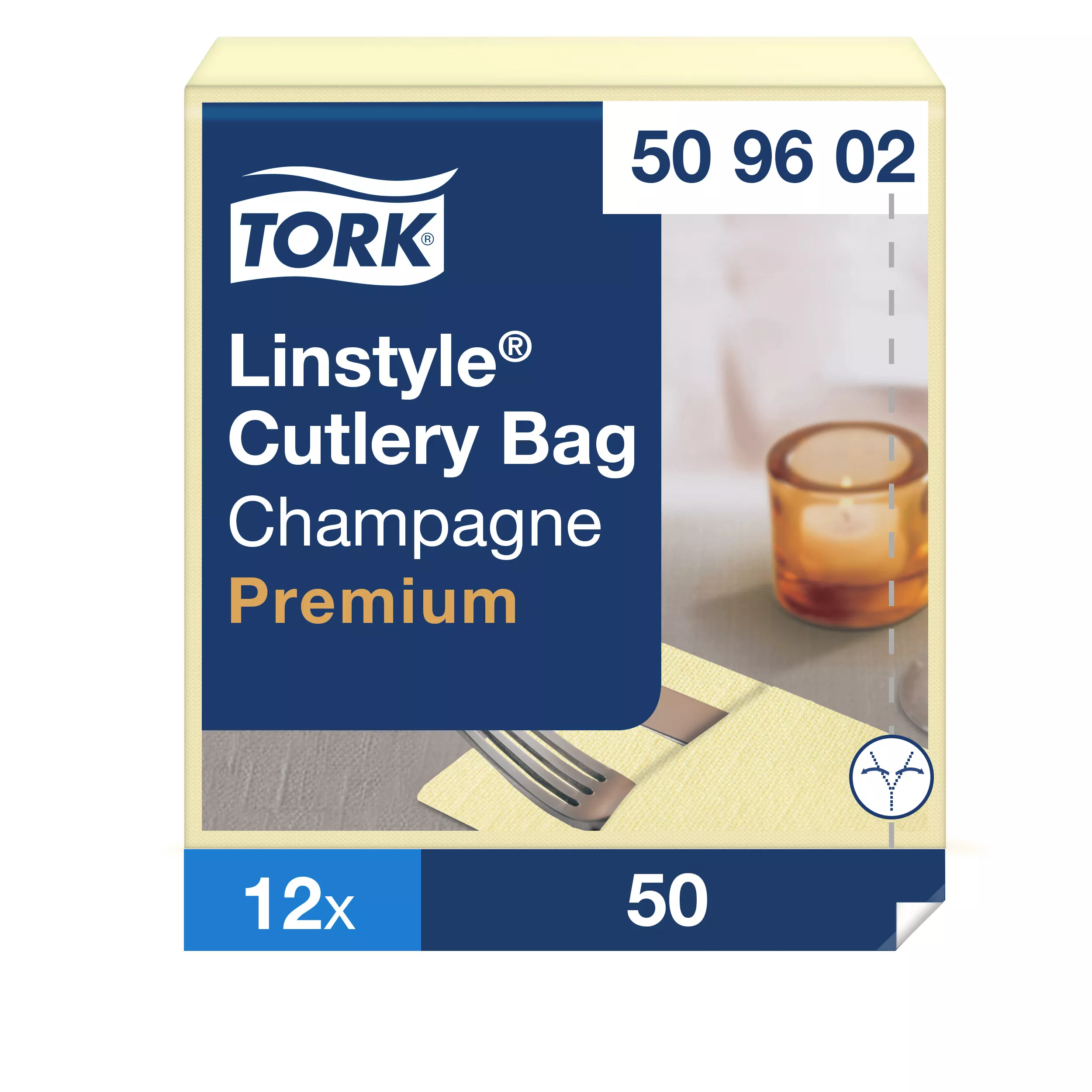 Tork LinStyle® Bestecktaschen Champagner, strapazierfähig, 39 cm × 39 cm, 12 × 50 Servietten, 509602
