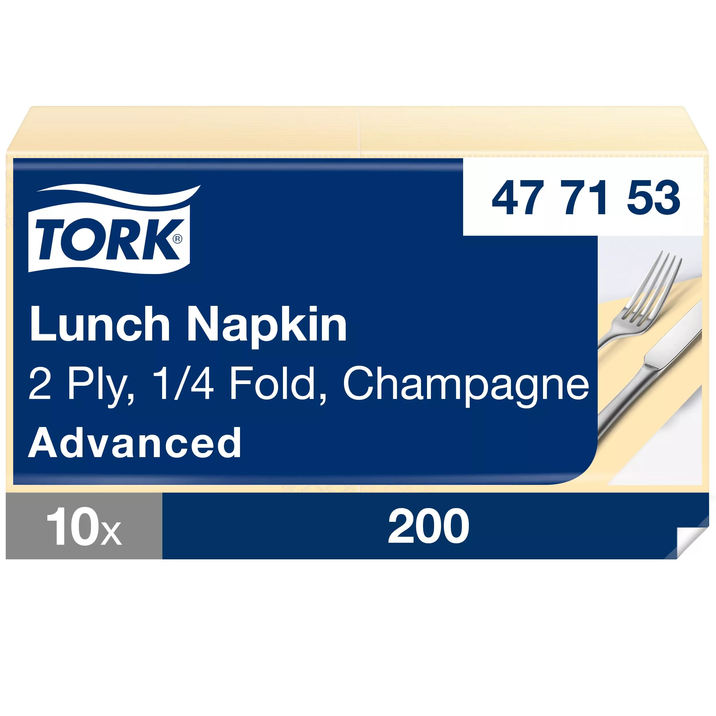 Tork Lunchserviette Champagner, 1/4-Falz, 2-lagig, 33 cm × 33 cm, 10 × 200 Servietten, 477153