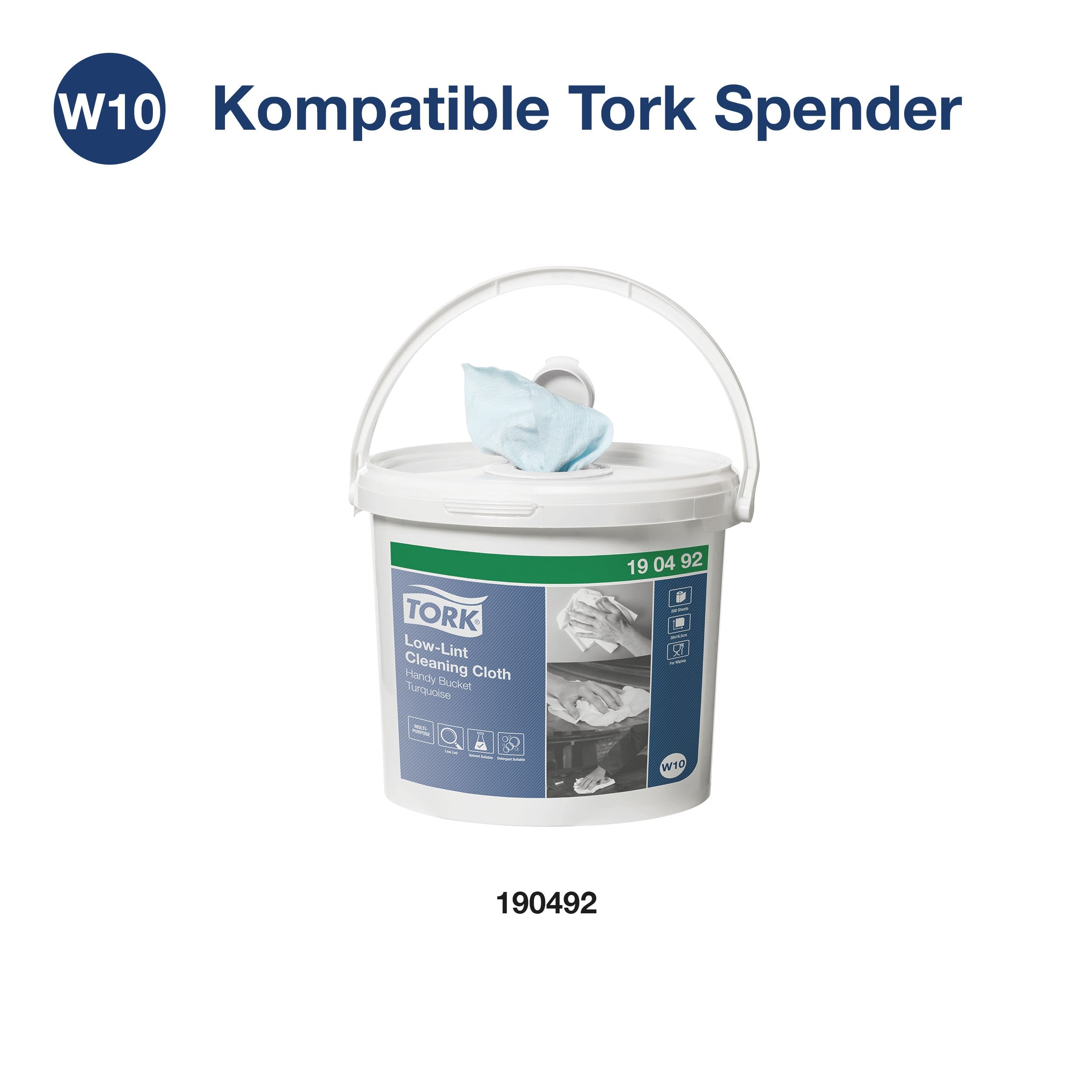 Tork Fusselarme Reinigungstücher im Spendereimer Türkis W10, Lösungsmitteltauglich, 4 × 200 Tücher, 190492