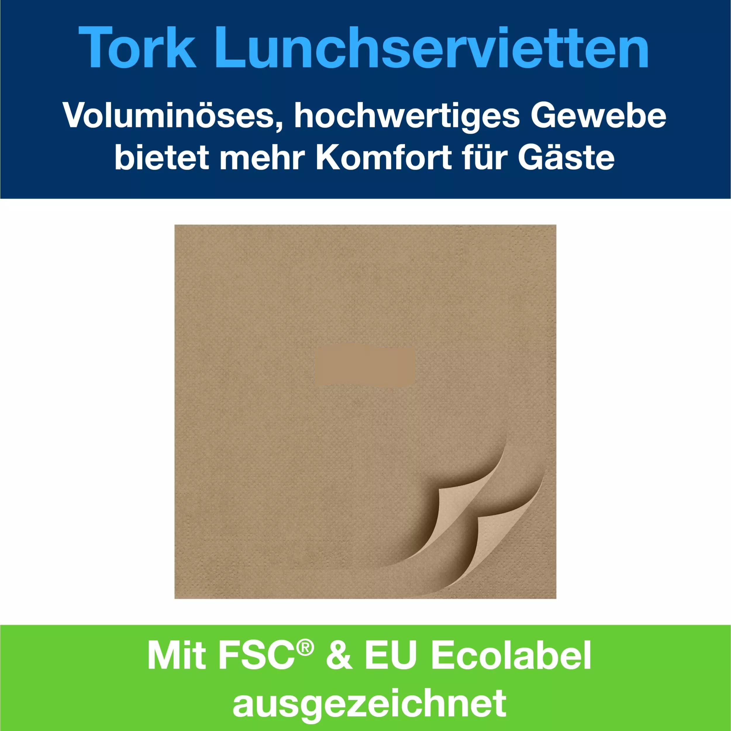 Tork Soft Lunchserviette Biscuit, 1/4-Falz, 3-lagig, 33 cm × 33 cm, 10 × 150 Servietten, 470000