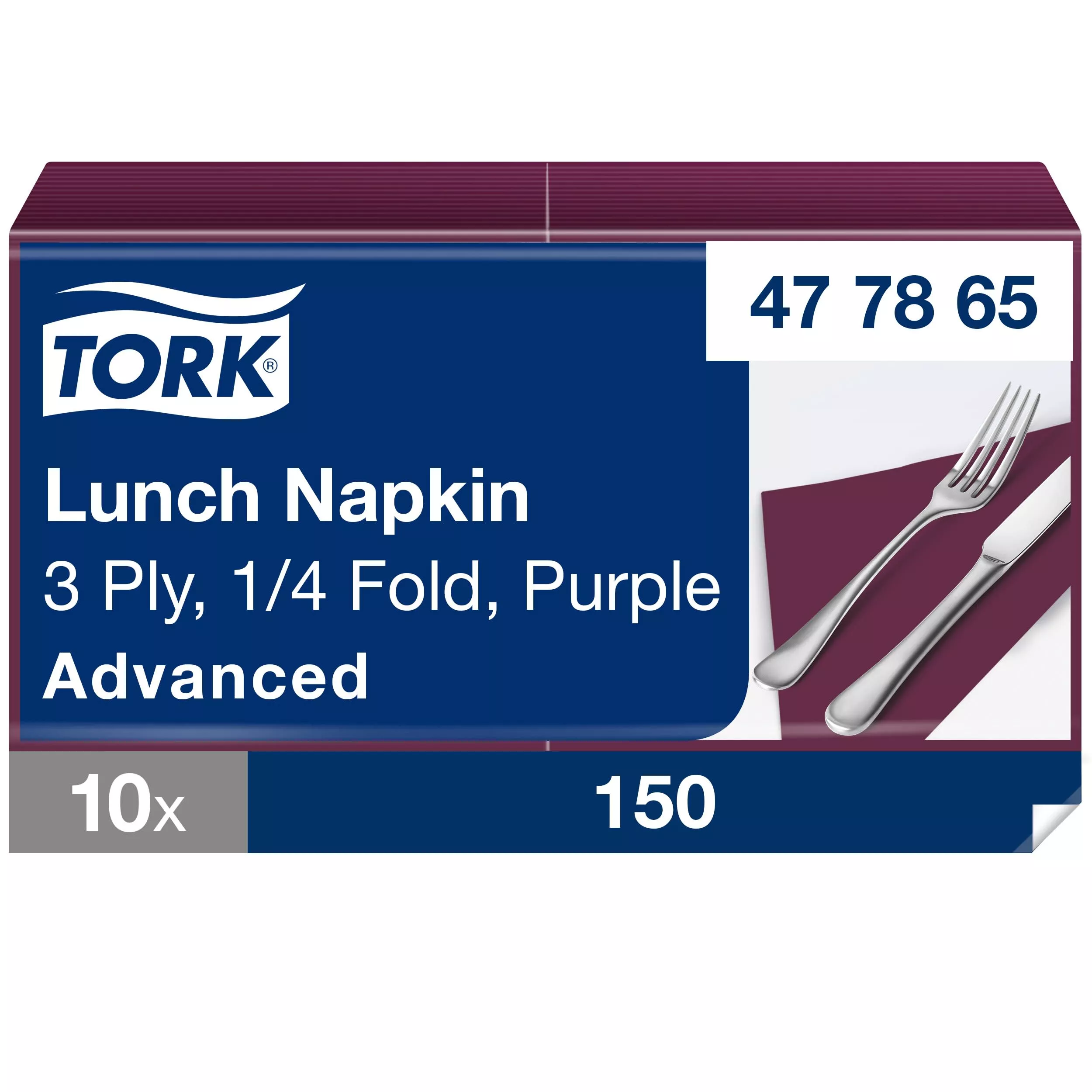 Tork Soft Lunchservietten Violett, 1/4-Falz, 3-lagig, 33 cm × 33 cm, 10 × 150 Servietten, 477865