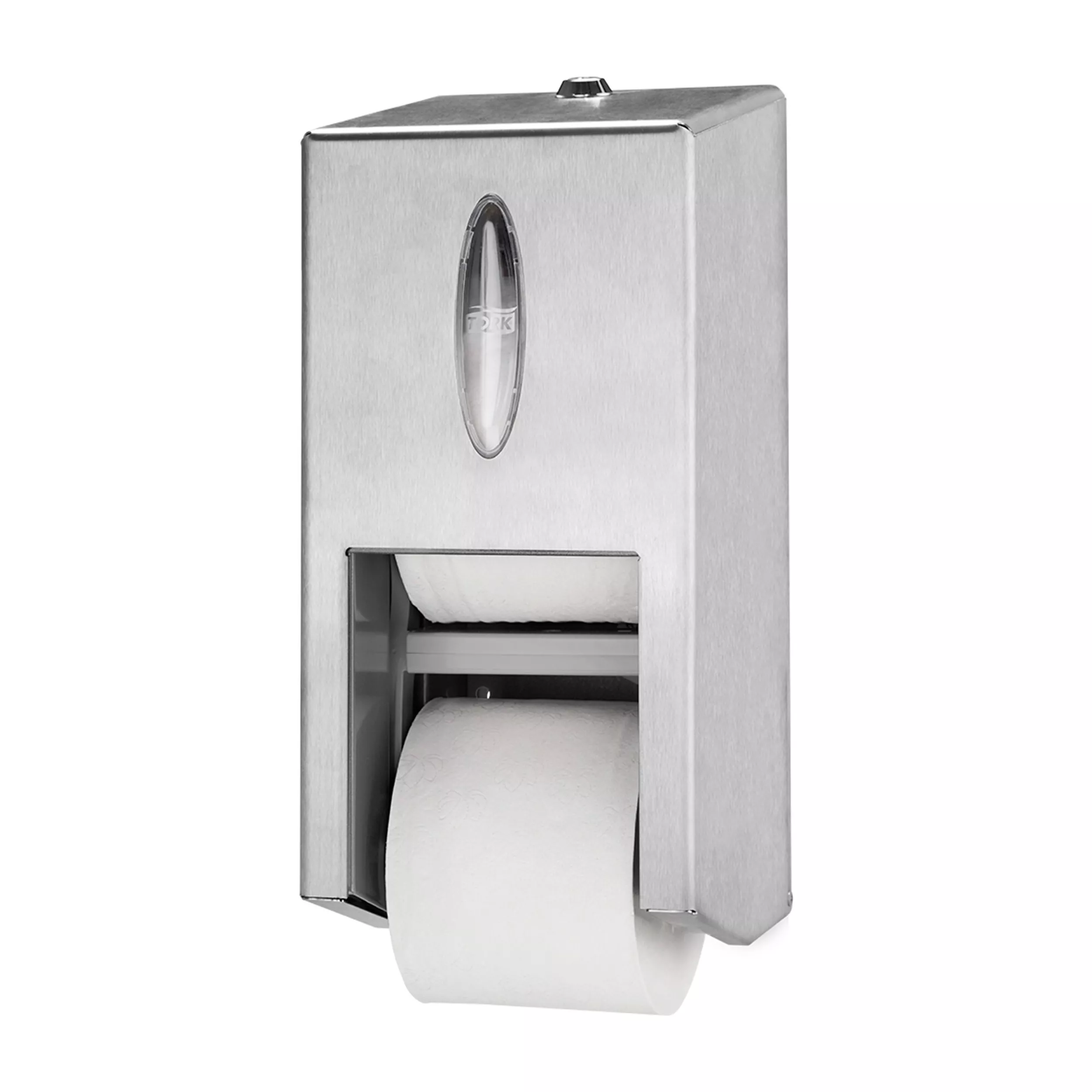 Tork OptiServe® Doppelrollenspender für Hülsenloses Toilettenpapier Edelstahl T7, vertikaler Toilettenrollenspender, 472019
