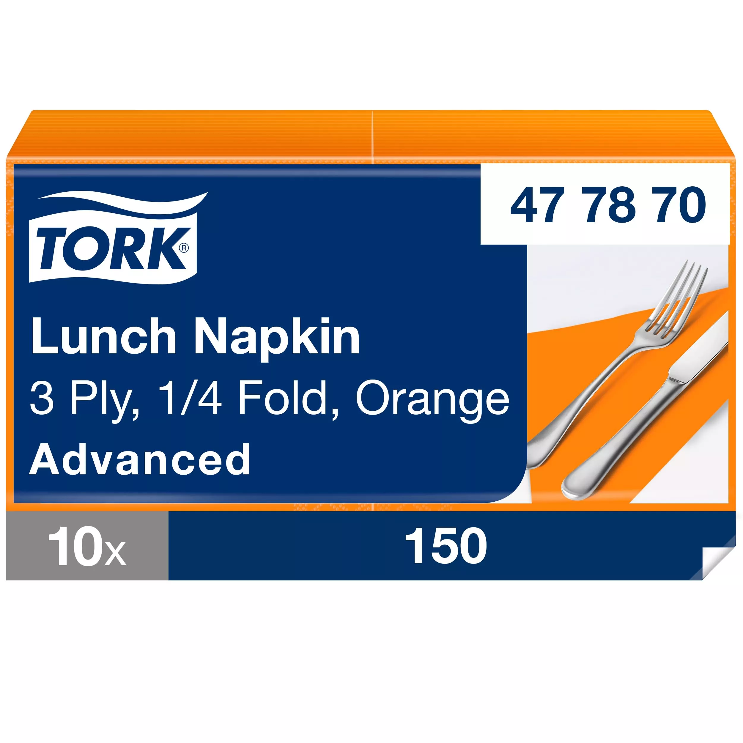 Tork Soft Lunchserviette Orange, 1/4-Falz, 3-lagig, 33 cm × 33 cm, 10 × 150 Servietten, 477870