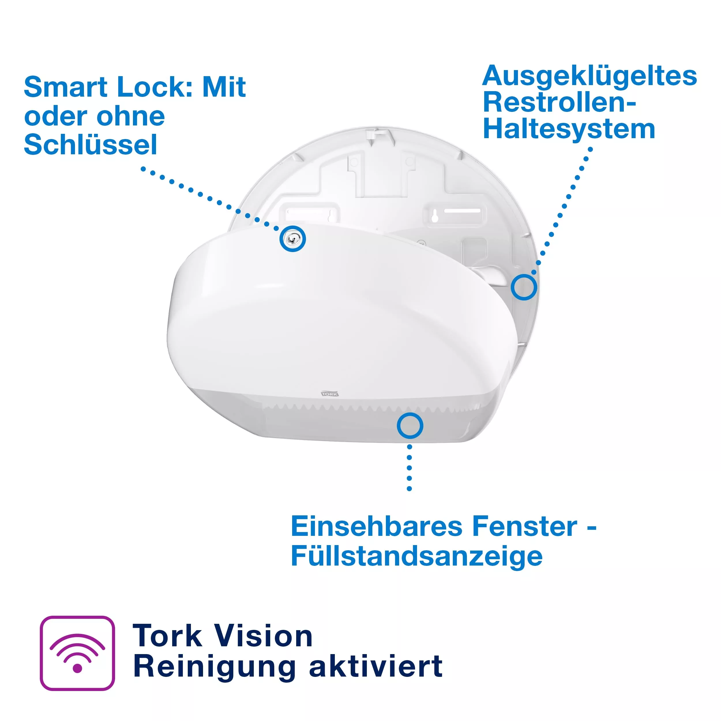 Tork Spender für Mini-Jumbo-Toilettenpapier Weiß T2, geschlossen, Elevation Linie, 555000