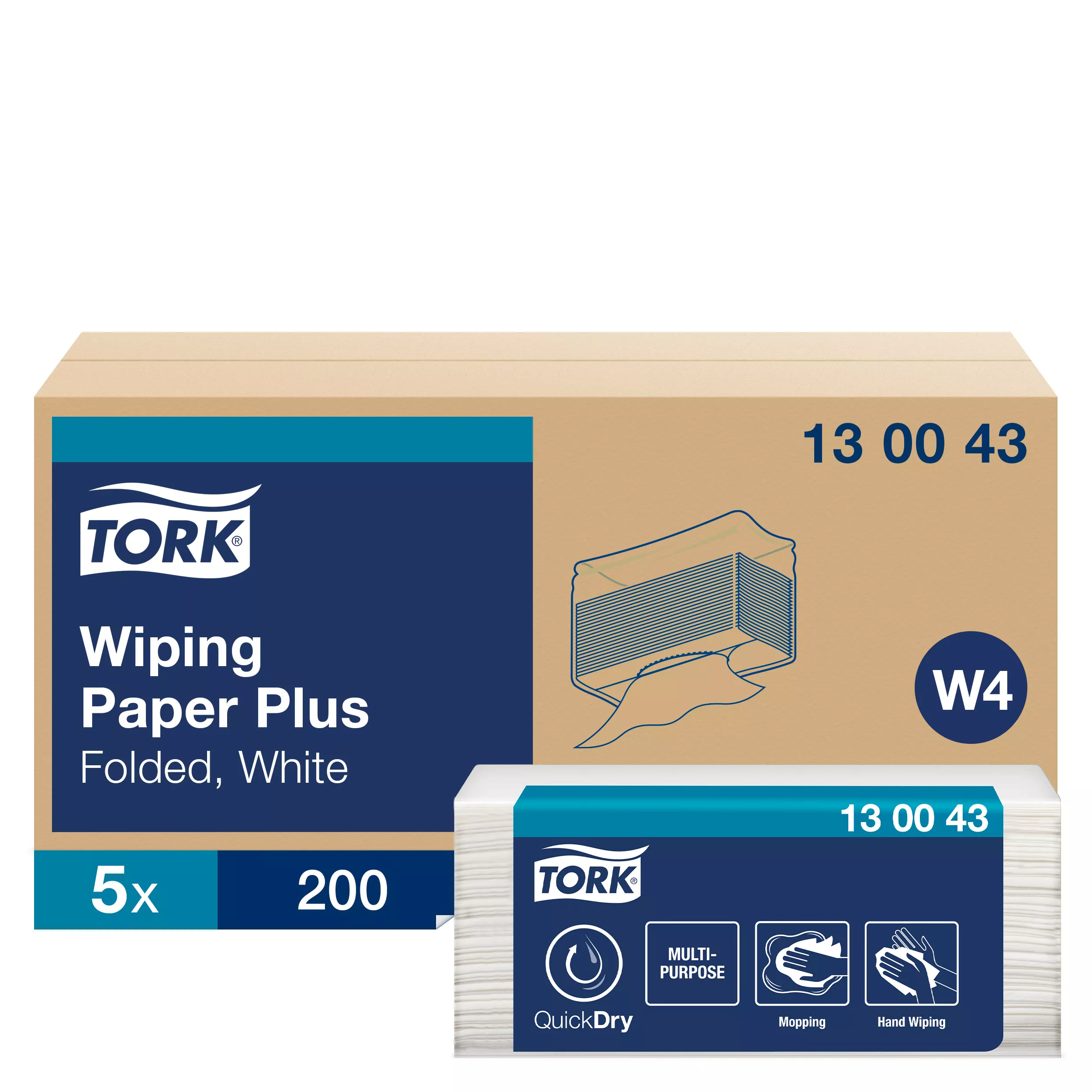 Tork Starke Mehrzweck-Papierwischtücher Weiß W4, Saugfähig, 5 × 200 Tücher, 130043