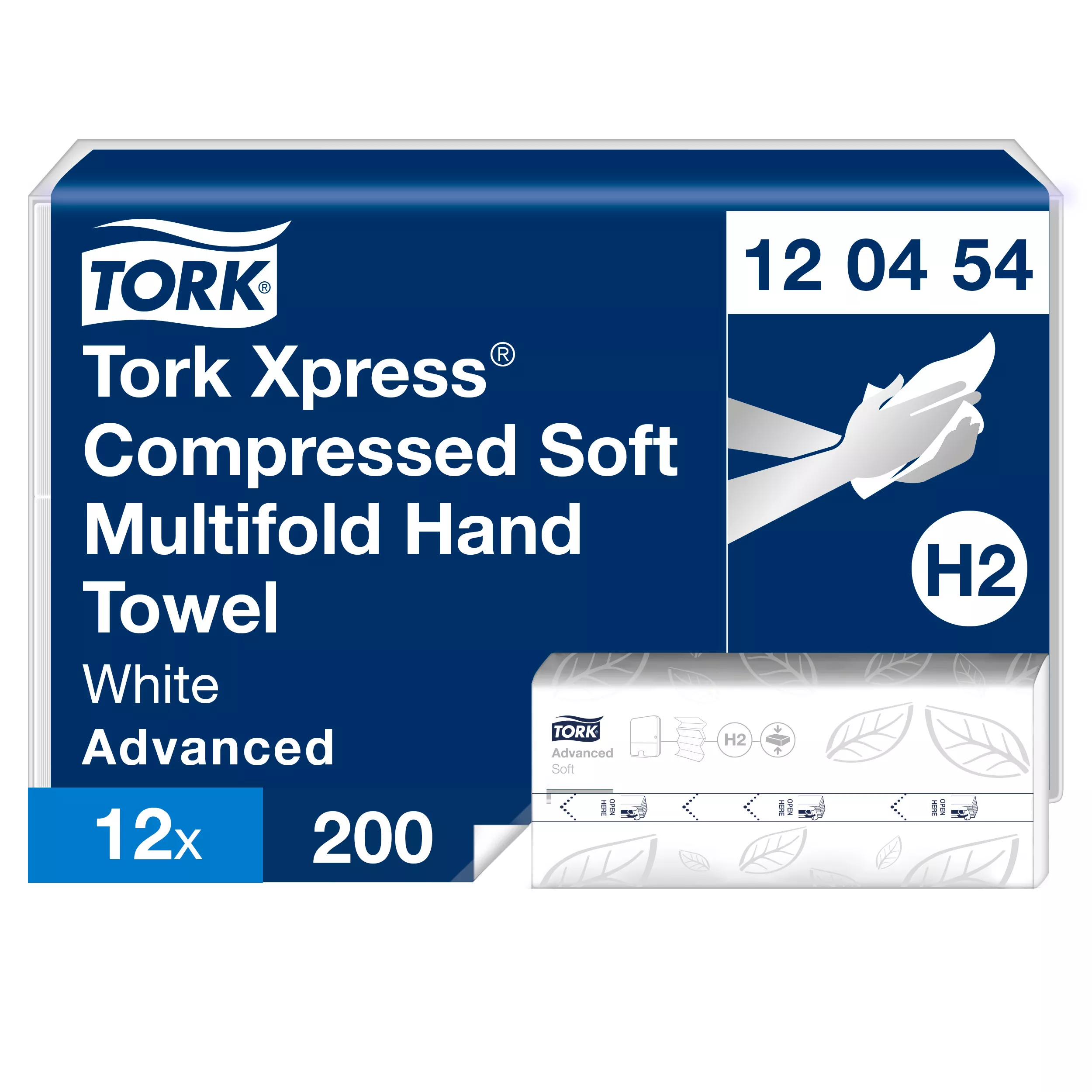 Tork Xpress® komprimierte weiche Multifold-Papierhandtücher Weiß H2, Advanced, 2‑lagig, M‑Falz, groß, 12 × 200 Tücher, 120454