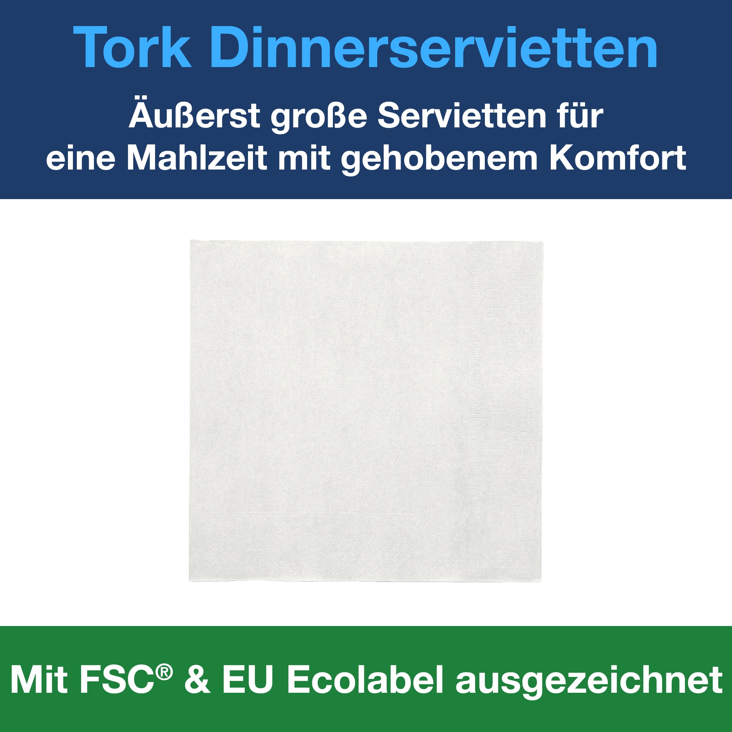Tork Dinnerservietten Weiß, 1/4-Falz, 2‑lagig, 40 cm × 39 cm, 12 × 150 Servietten, 478746